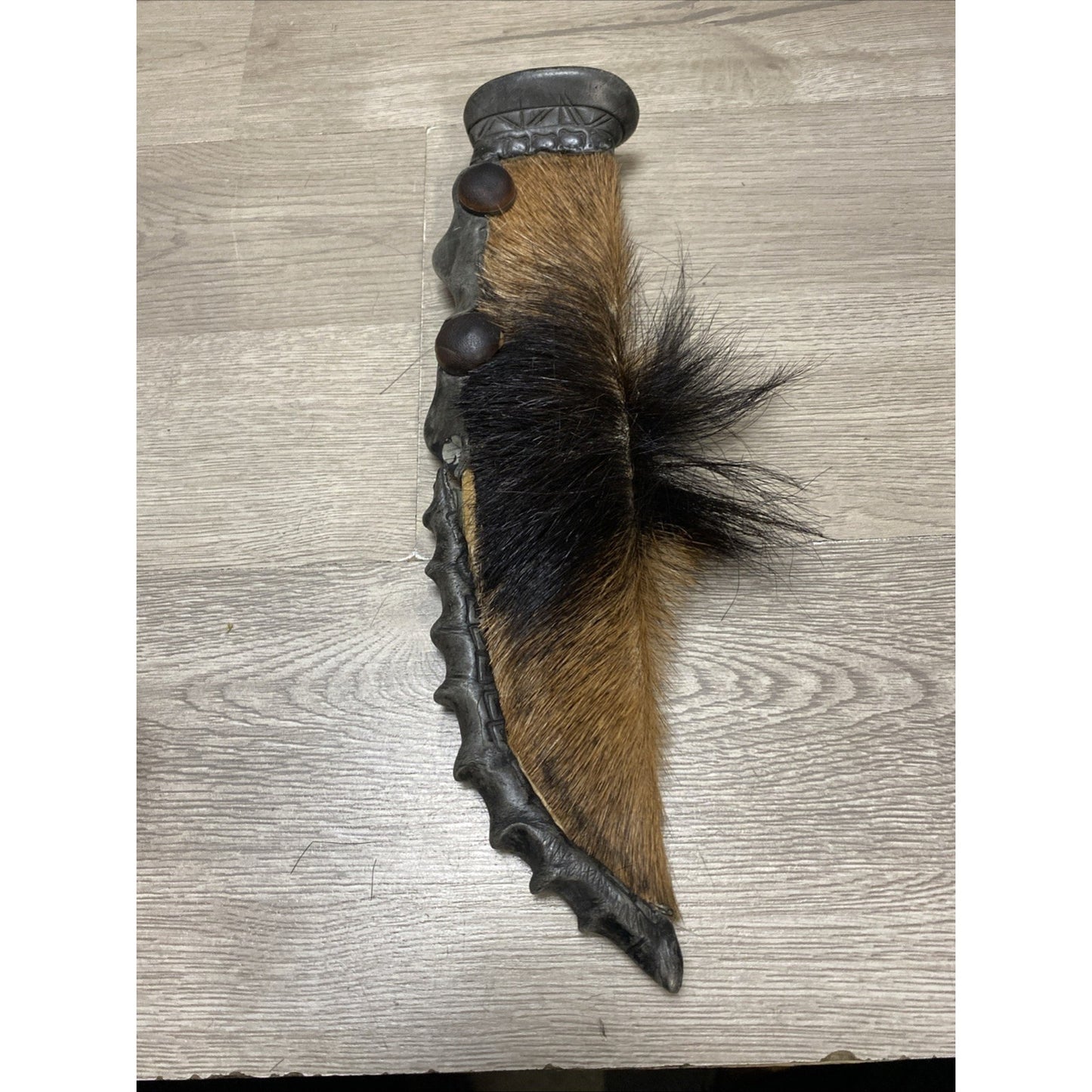 TRAMONTINA KNIFE W/ SHEATH BRASIL TRIBAL HUNTING HORN HAND-MADE CARVED 17”