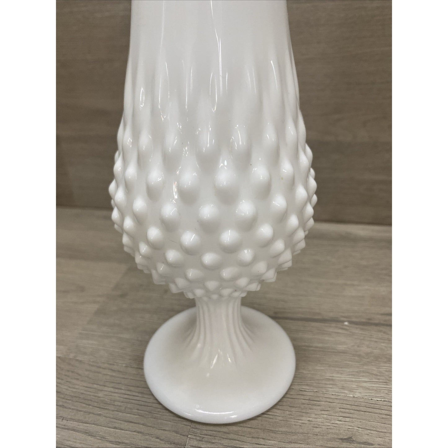 Vintage Fenton Unmarked Milk Glass Hobnail 9 Finger Pedestal Swung Vase 15.5”