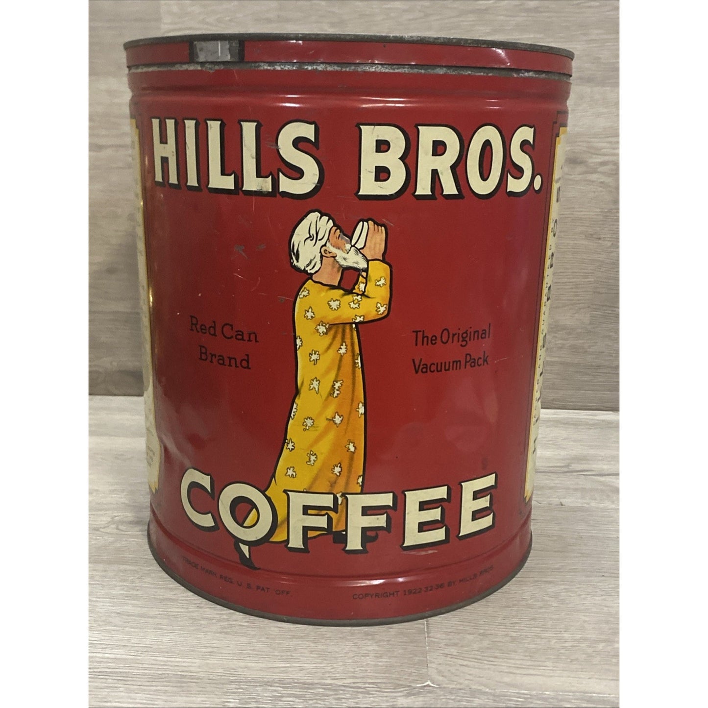 Rare Hills Bros Coffee Tin 20lb W/ Lid 1922-32-36 Coffee Advertising Very HTF