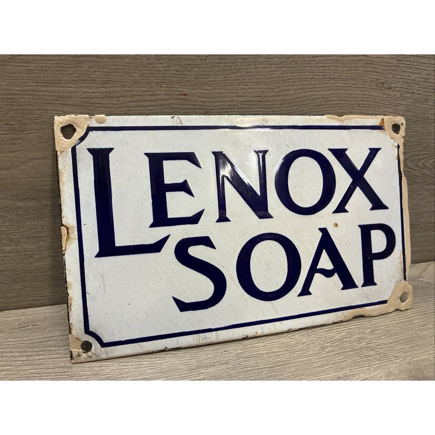 VINTAGE 1920'S LENOX SOAP PORCELAIN SIGN 10x6