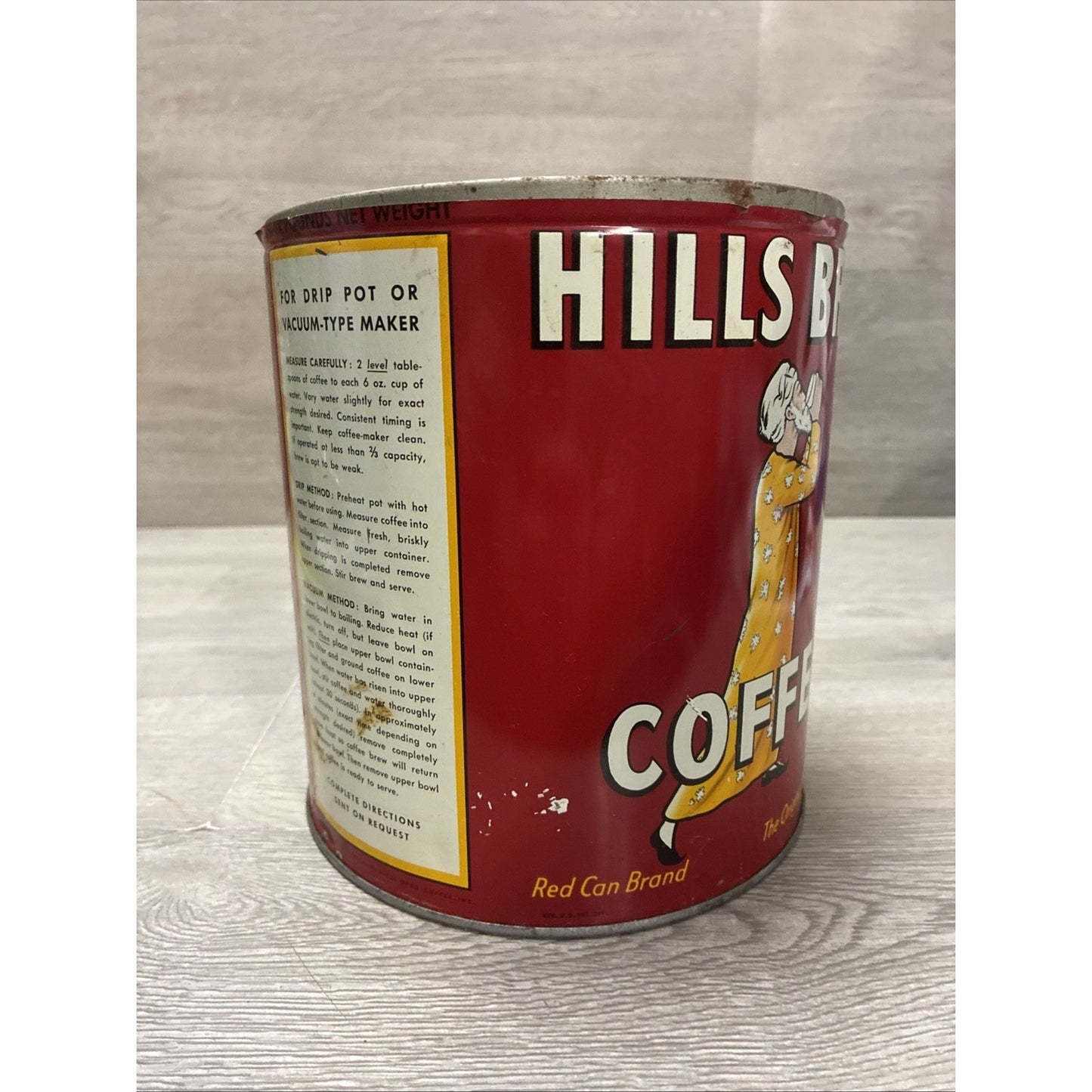 Hills Bros 4lb Coffee Tin Advertising Kitchen Farmhouse Decor