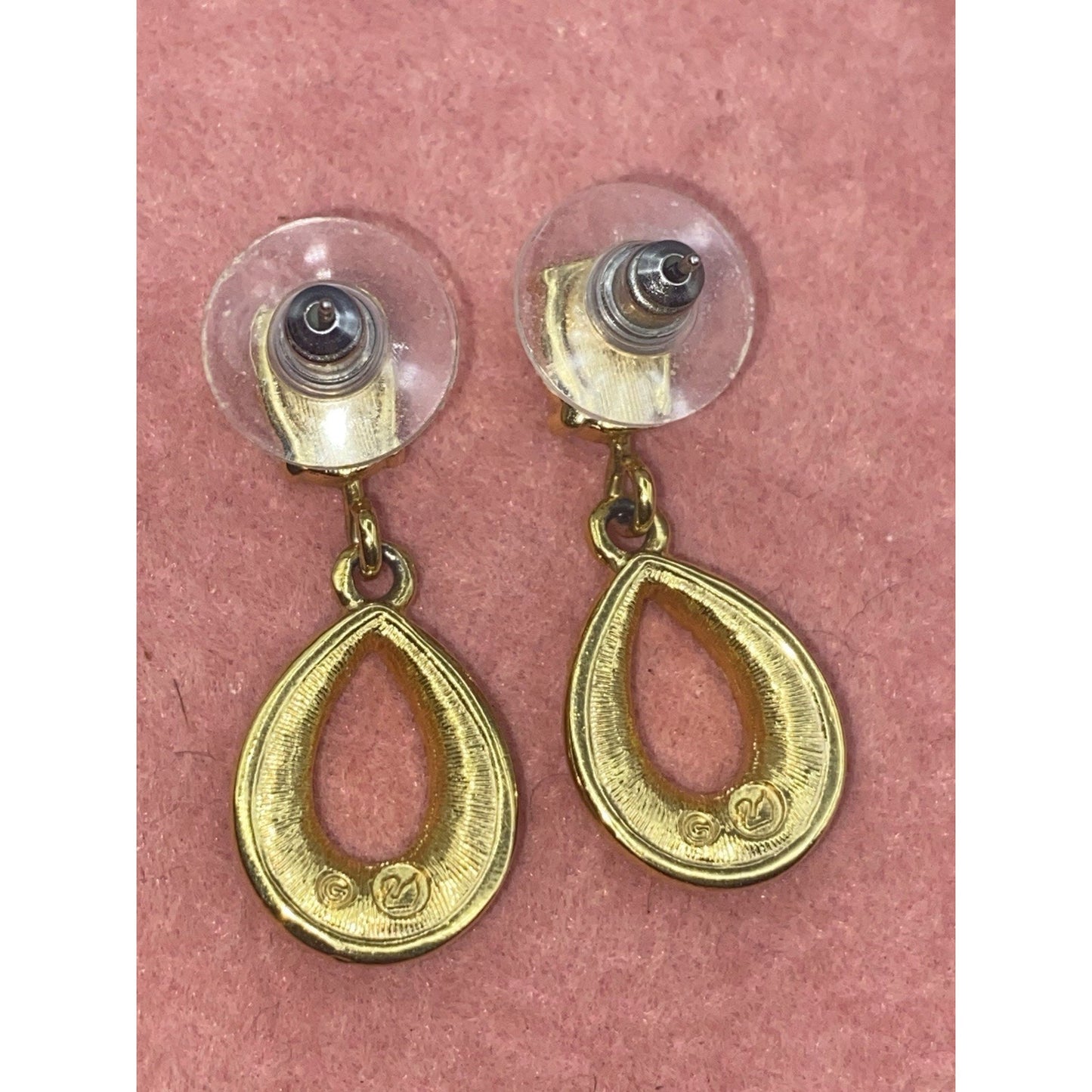 STUNNING SWAROVSKI PAVE CRYSTAL GOLDTONE TEARDROP SHAPE PIERCED DANGLE EARRINGS