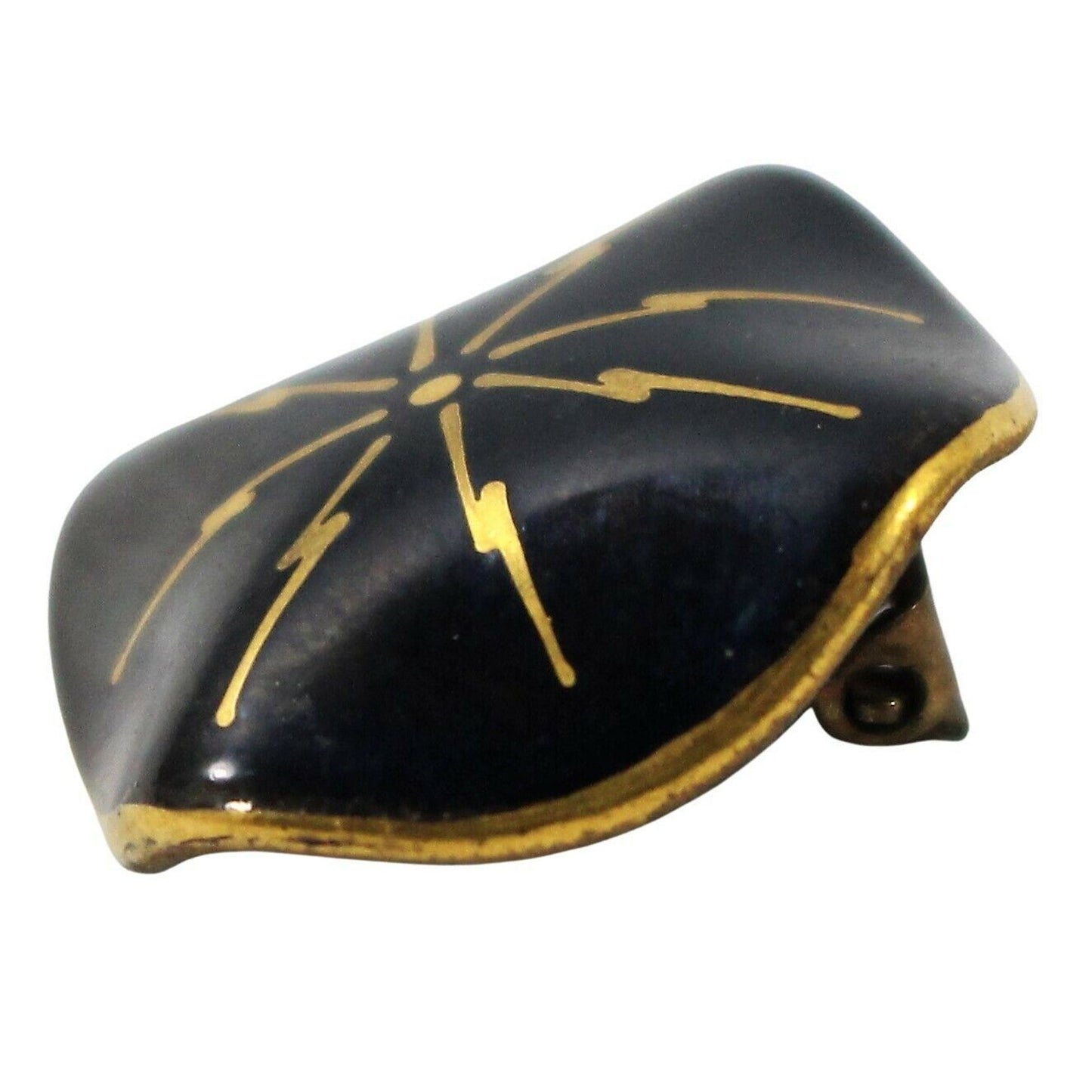 Vintage MCM Milvern Hand Painted Black Enamel Atomic Clip Earrings Square