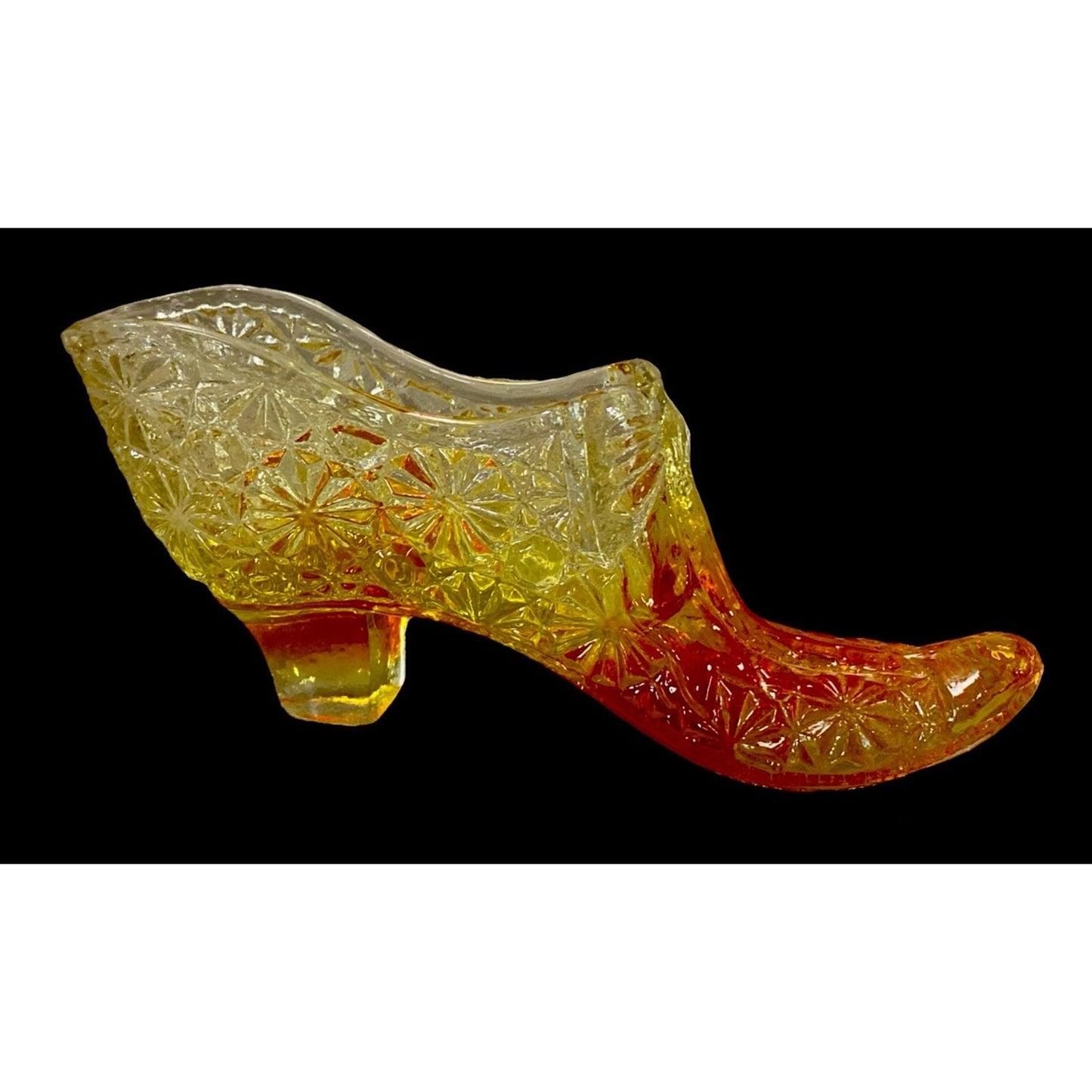 Vintage Fenton Amberina Art Glass Slipper Shoe Daisy Button