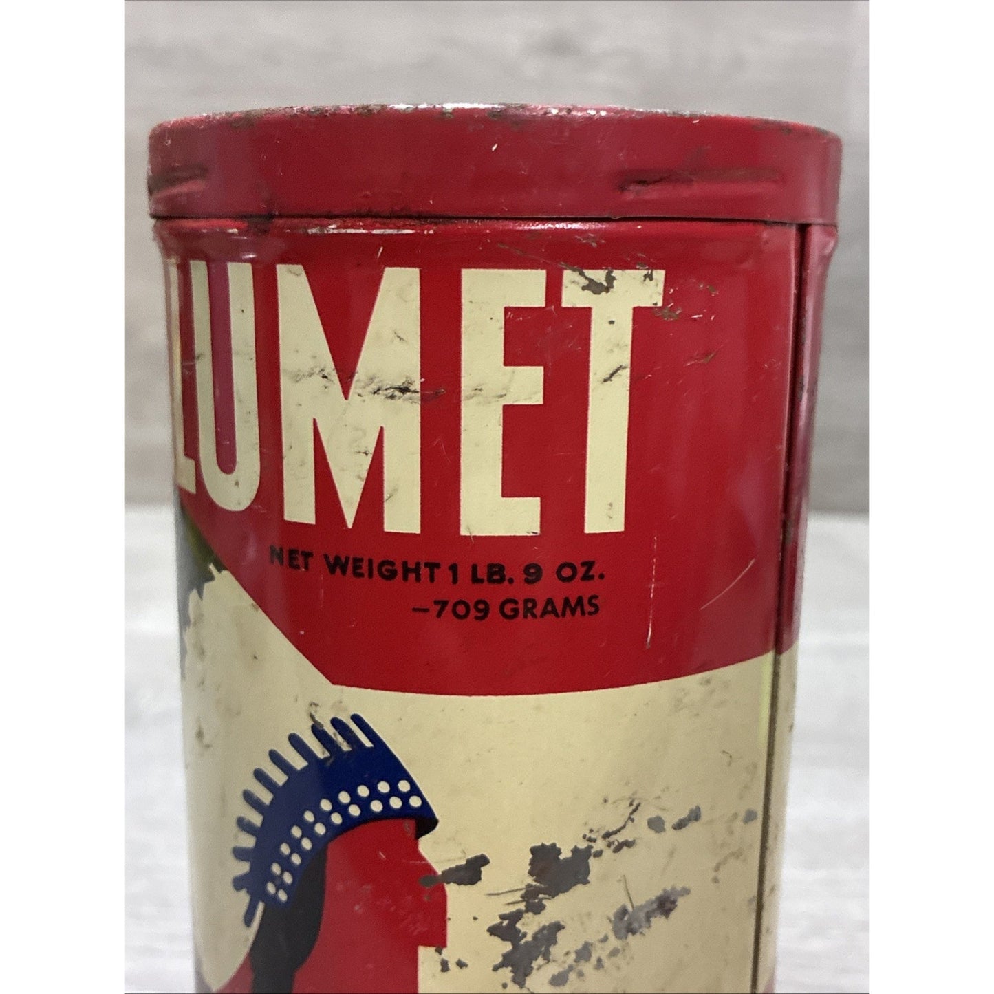 Calumet Baking Powder Tin (1 LB 9OZ ) w/Red Lid VINTAGE 1950’s General Foods