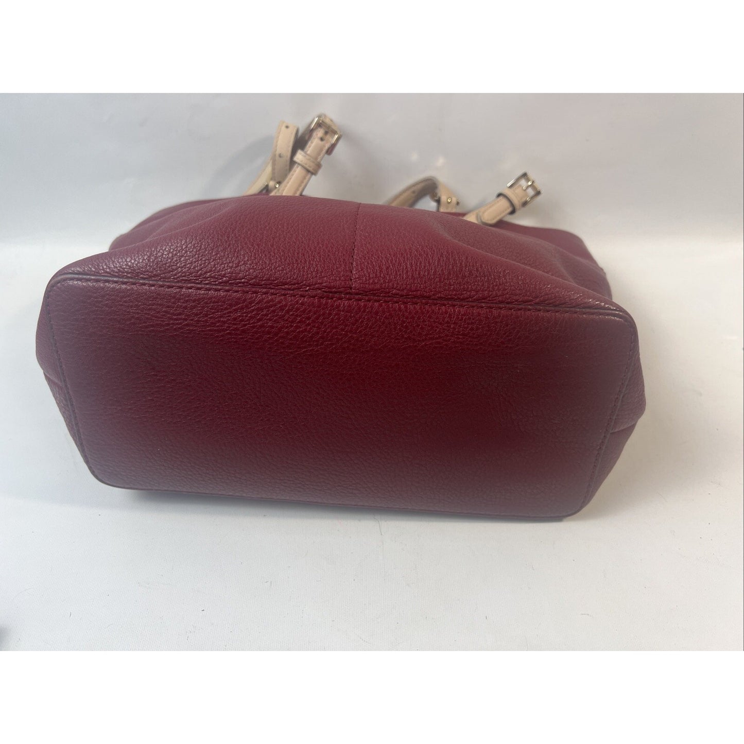 Michael Kors Bedford Red/Burg Pocket Tote Pebble Leather Purse Shopper Bag-15-11