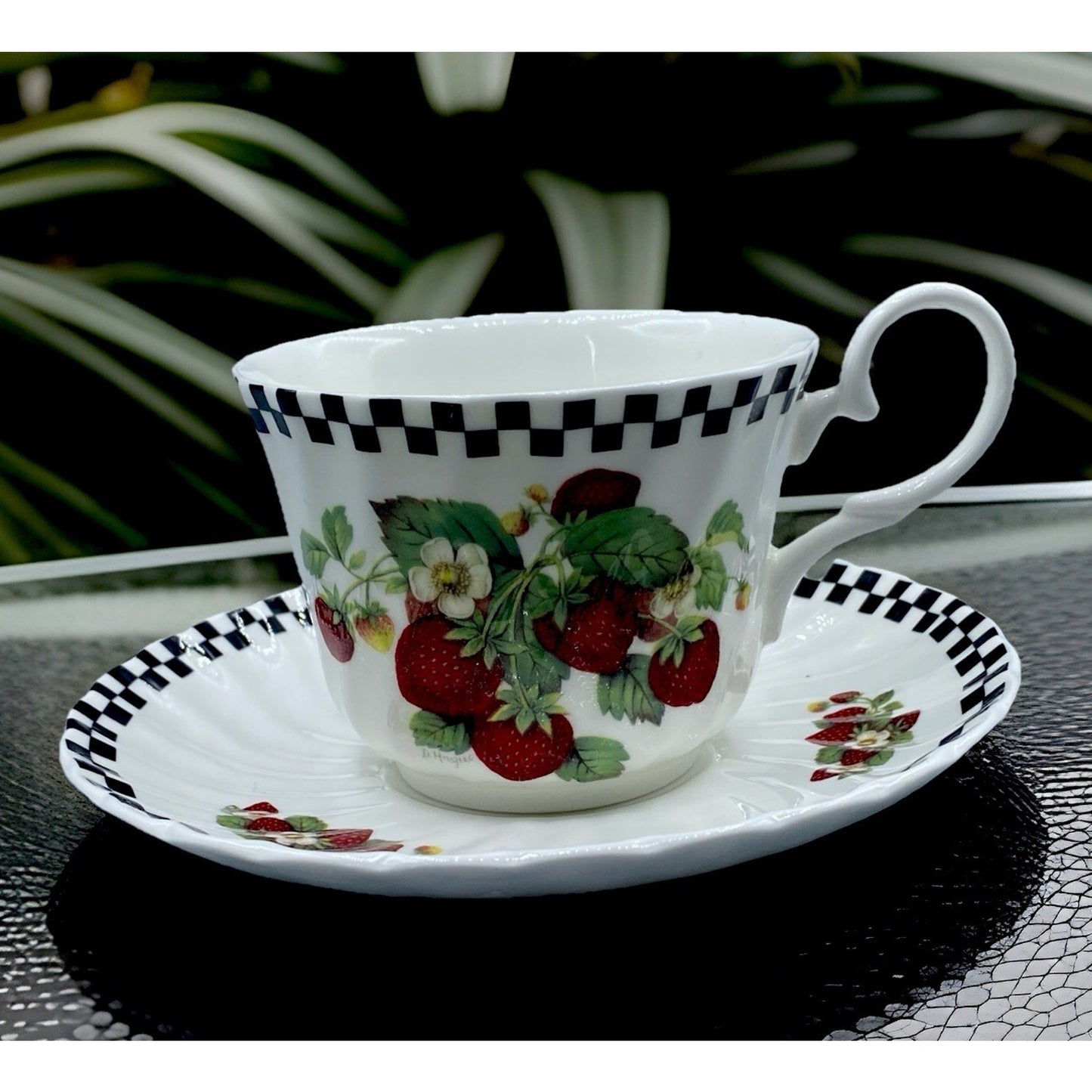 Vintage Strawberry Teacup Porcelain Bone China Crownford