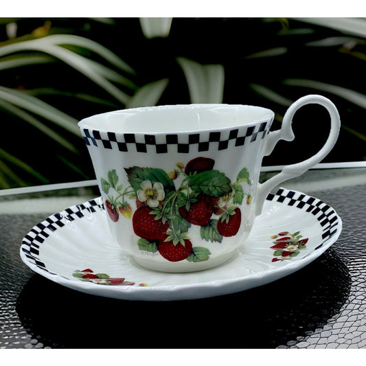 Vintage Strawberry Teacup Porcelain Bone China Crownford