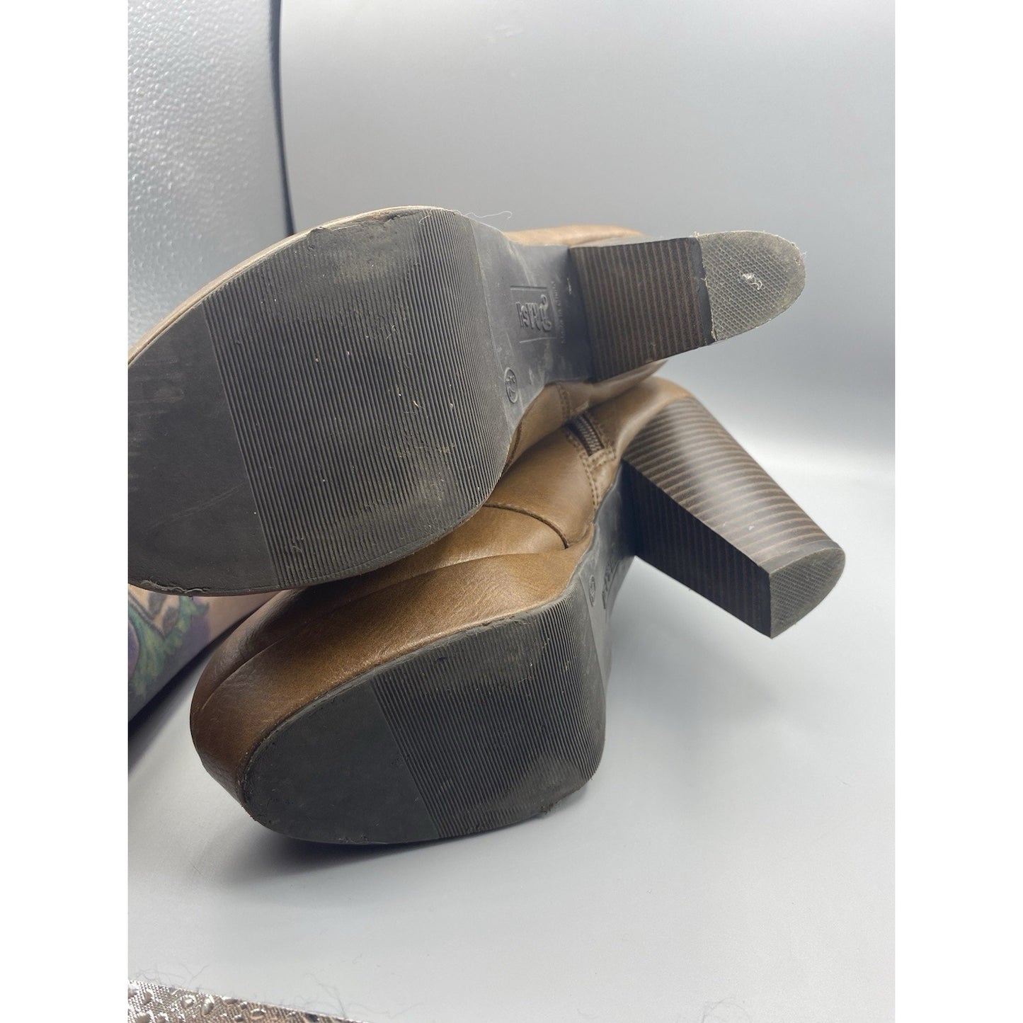 Brash Block Heel Ankle Booties Womens Size 8 Brown Comfort Side Zip