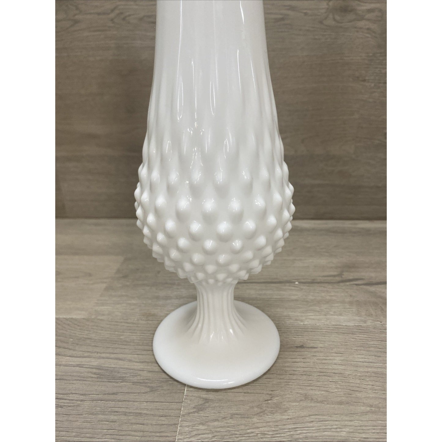 Vintage Fenton Unmarked Milk Glass Hobnail 9 Finger Pedestal Swung Vase 15.5”