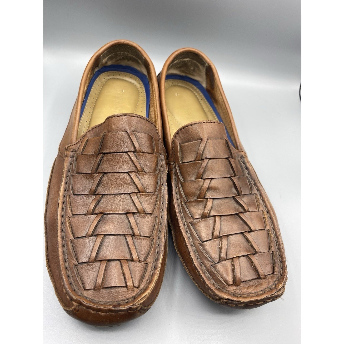 St John's Bay Men's 11M Woven Brown Leather Loafer Shoes