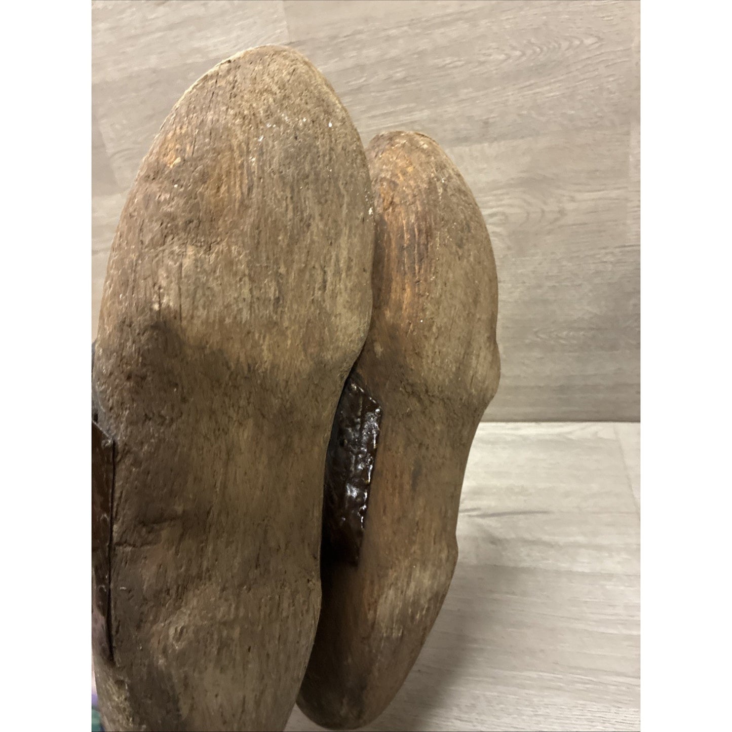 Antique Dutch Or German Wooden Clogs Shoes with Leather & Straw