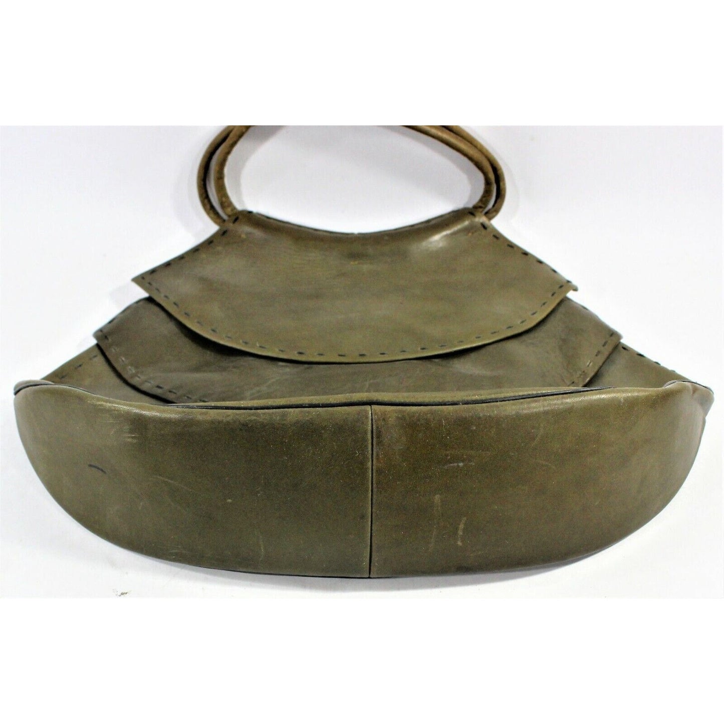 Vintage Guild Creations Top Handle Green Handbag Purse Leather Bohemian Style