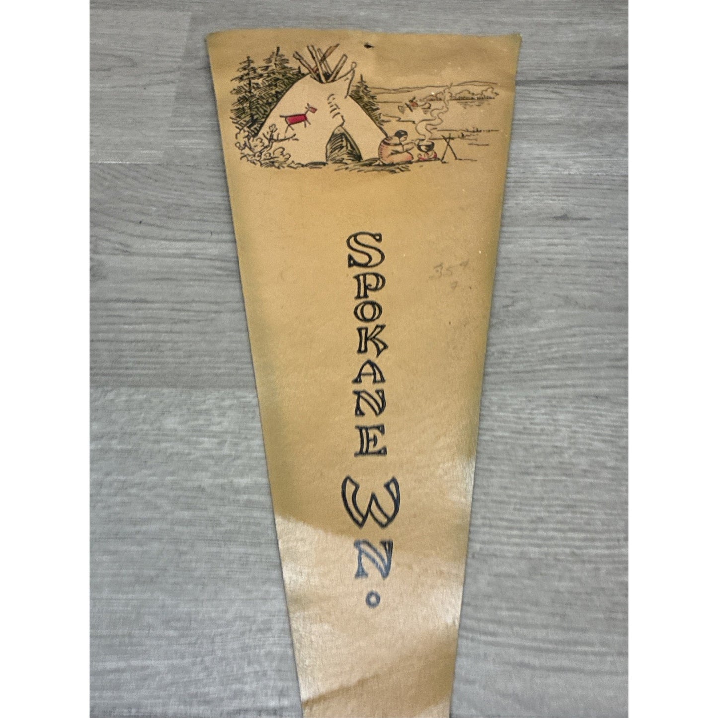 Pre-1963 Spokane WN “WA” Pennant W/ Native American Imagery 15.5”