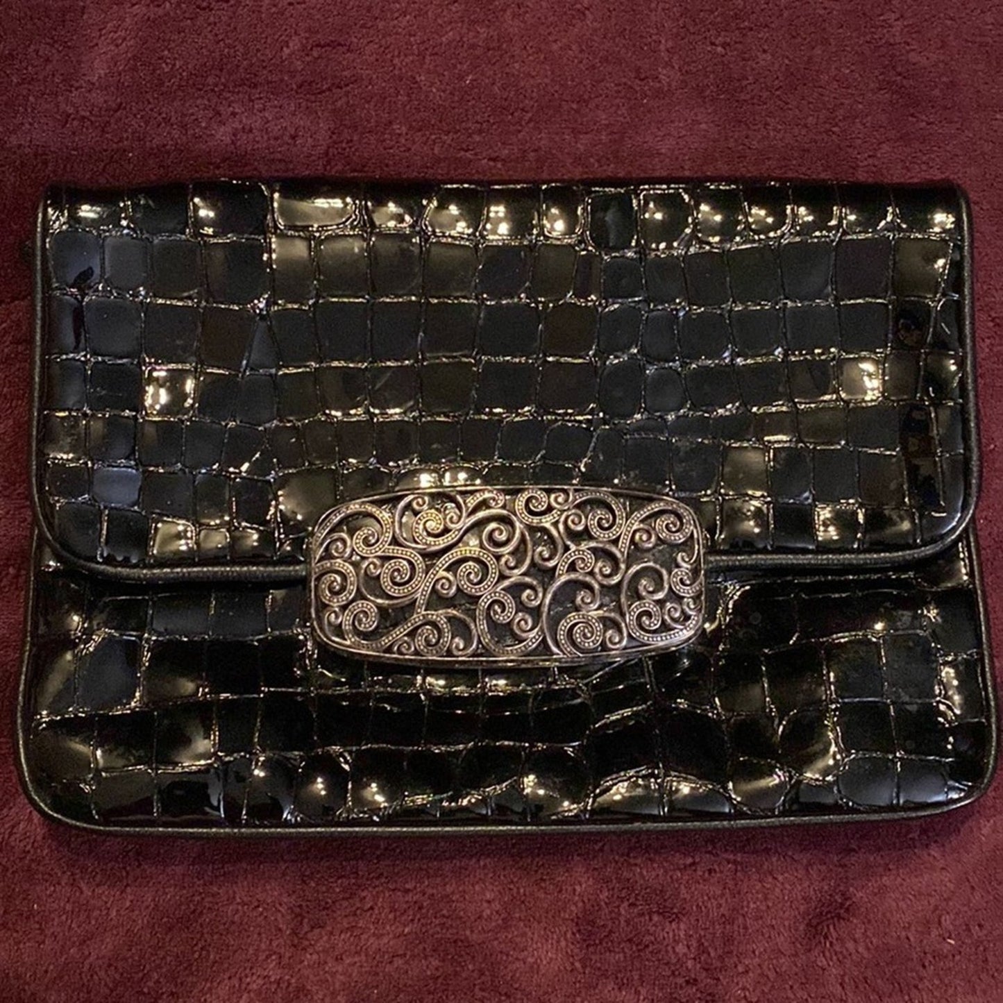 Vintage Brighton Black Patent Leather Clutch with Matching Coin Purse & Dust Bag