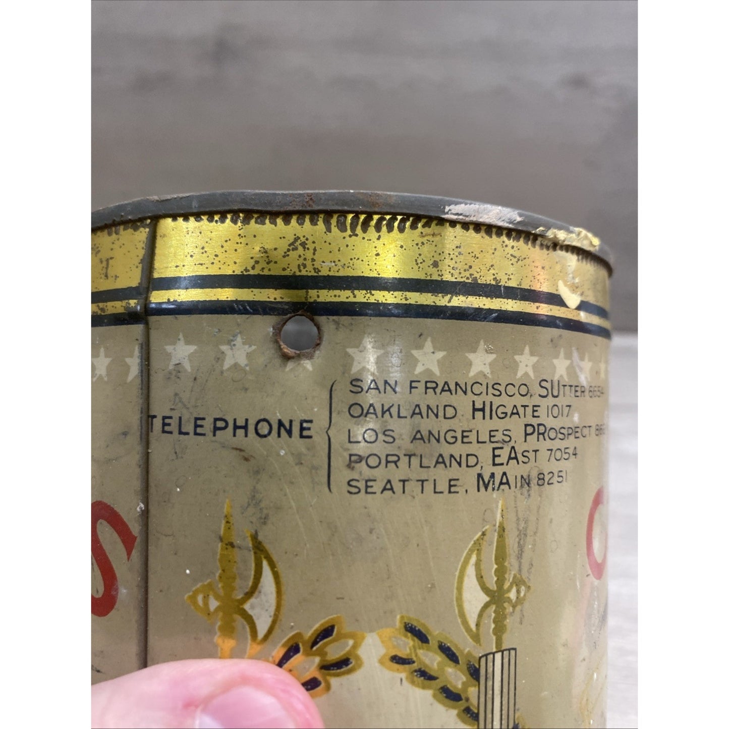 1920's CASWELLS NATIONAL CREST COFFEE TIN 2.5 LBS 7.5"