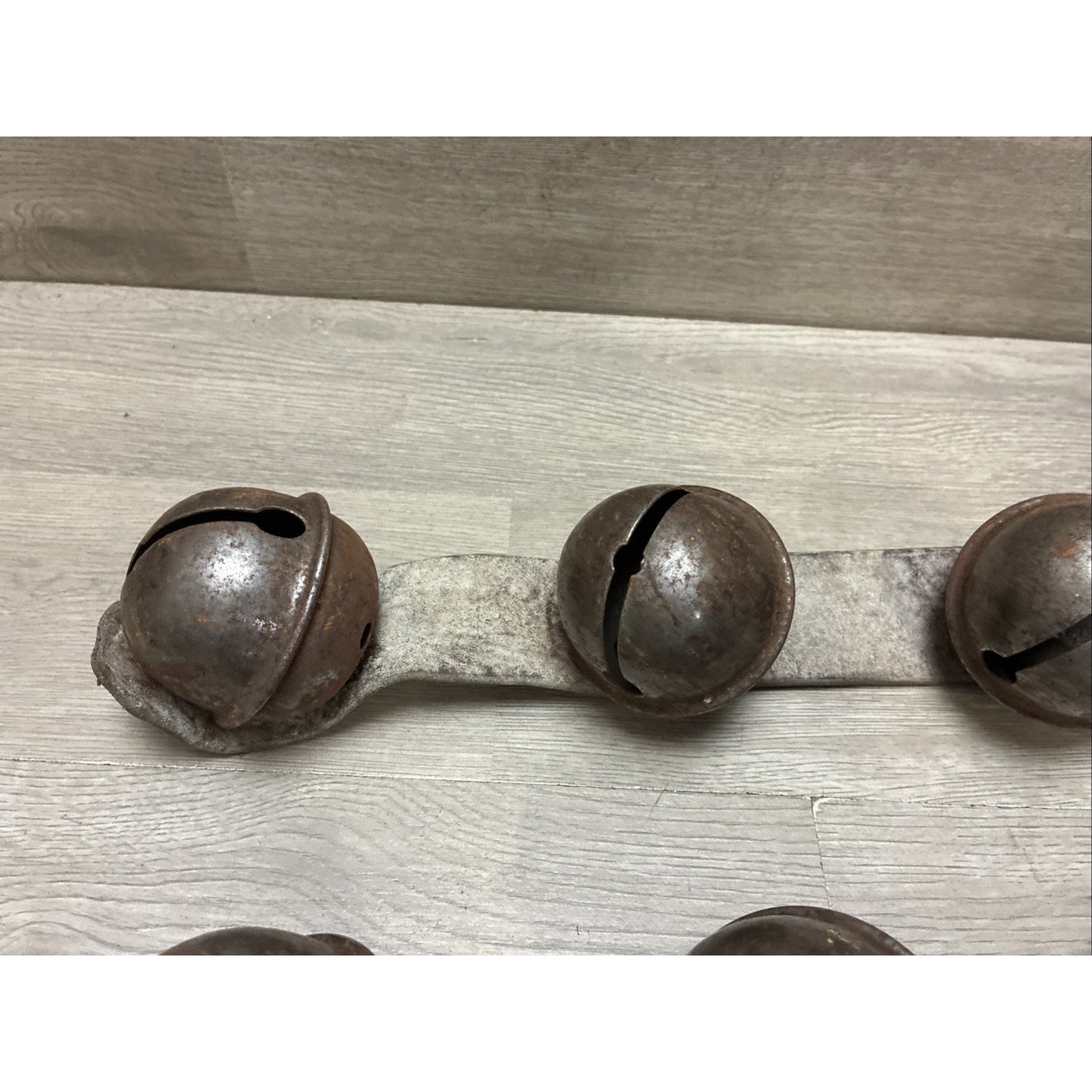 (8) Antique Sleigh Bells Horse Harness Leather Rustic Christmas 2 Straps 2-2.5”
