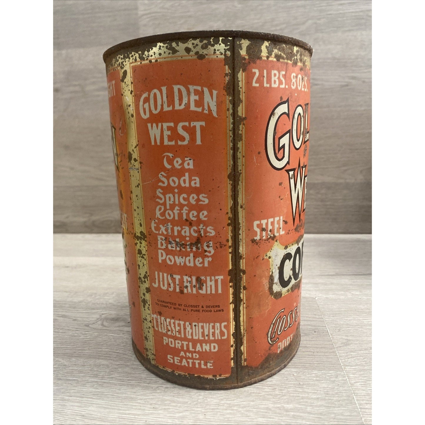 Rare ANTIQUE GOLDEN WEST COFFEE 2LB TIN LITHO CAN PORTLAND OR SEATTLE WA GROCERY