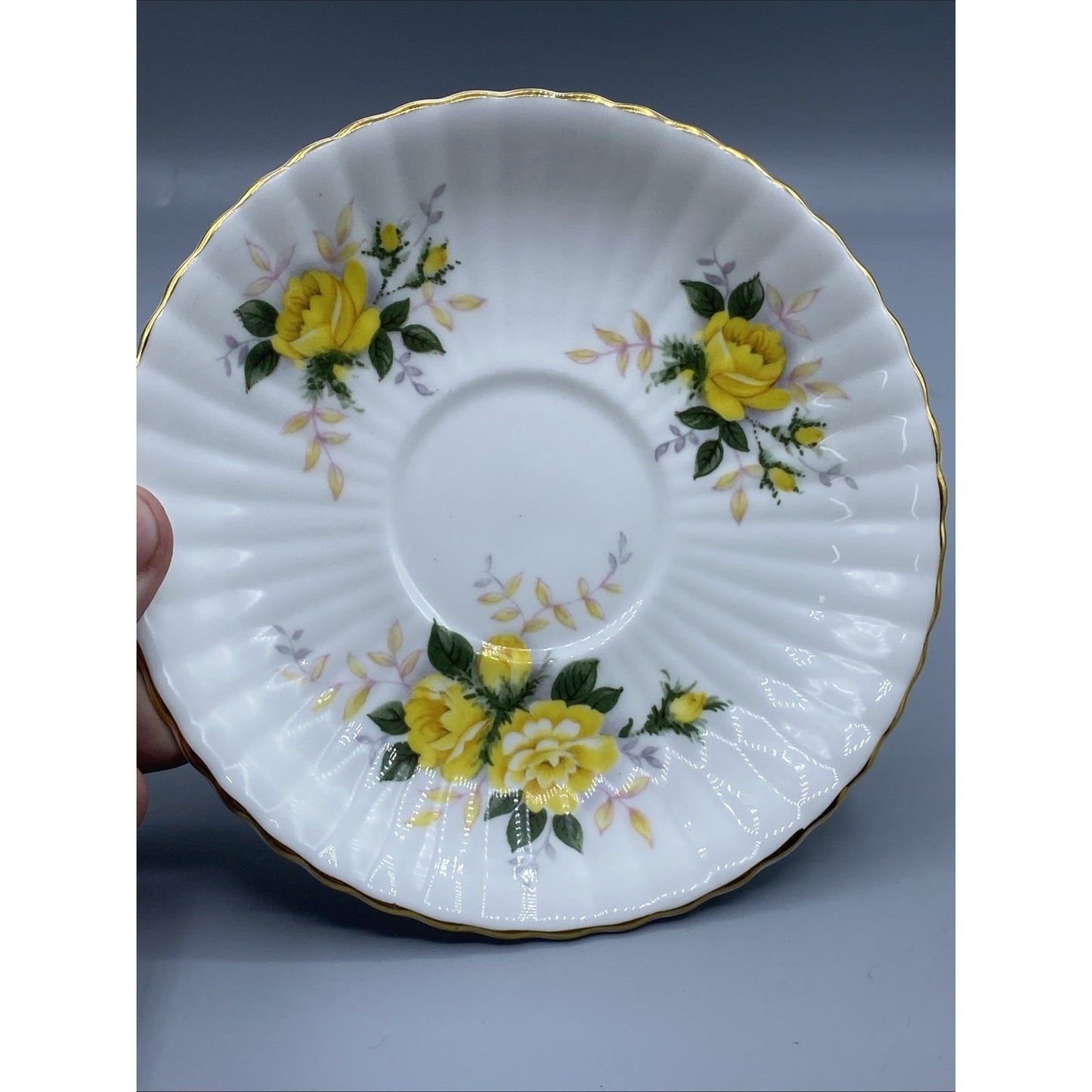 Vintage ROYAL WINDSOR Yellow Rose Teacup Saucer Gold Rimmed