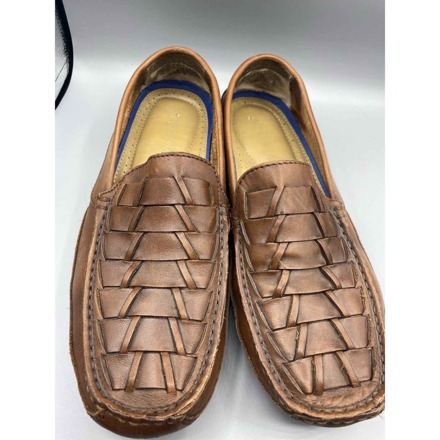St John's Bay Men's 11M Woven Brown Leather Loafer Shoes