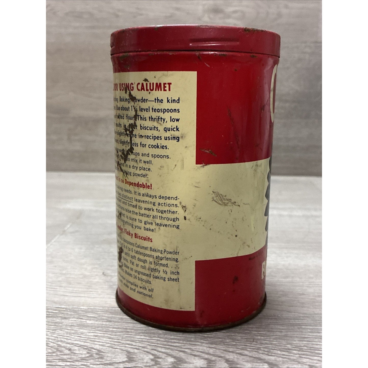 Calumet Baking Powder Tin (1 LB 9OZ ) w/Red Lid VINTAGE 1950’s General Foods