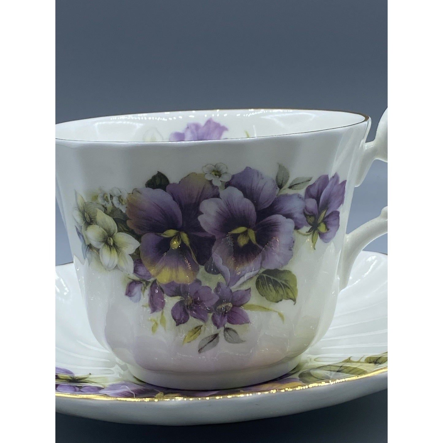 Allyn Nelson Bone China Teacup Floral Purple