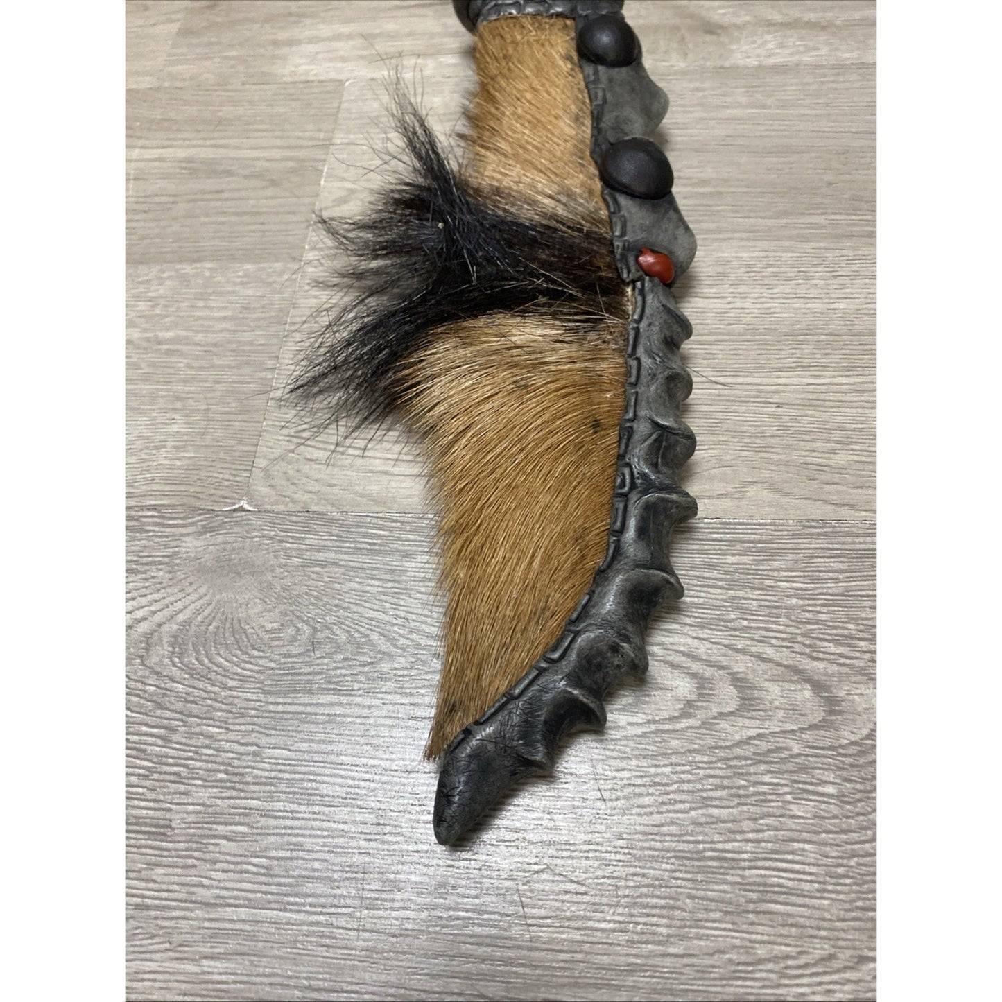 TRAMONTINA KNIFE W/ SHEATH BRASIL TRIBAL HUNTING HORN HAND-MADE CARVED 17”