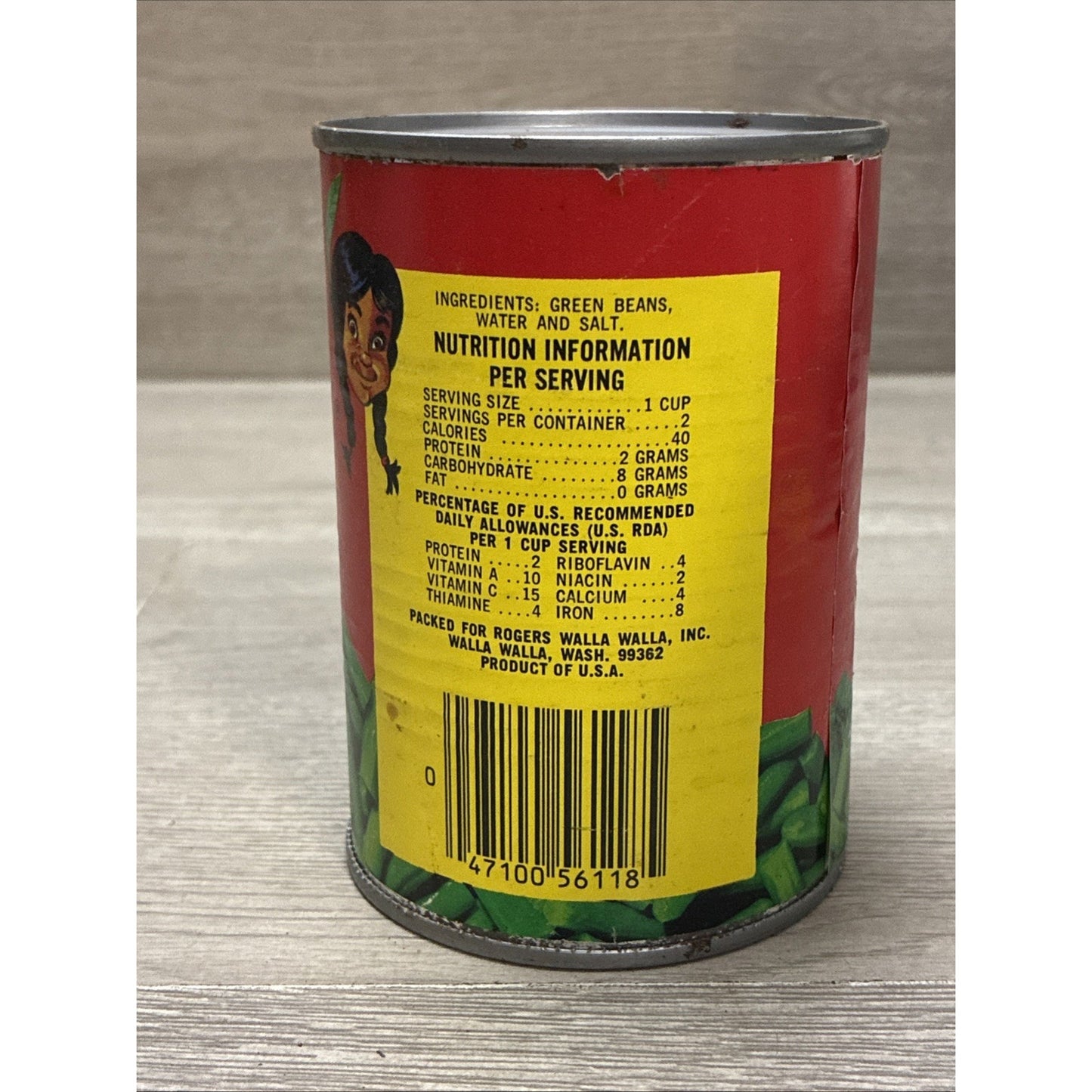 VINTAGE 1970 WALLA WALLA FANCY CUT GREEN BEANS TIN CAN LABEL WASHINGTON
