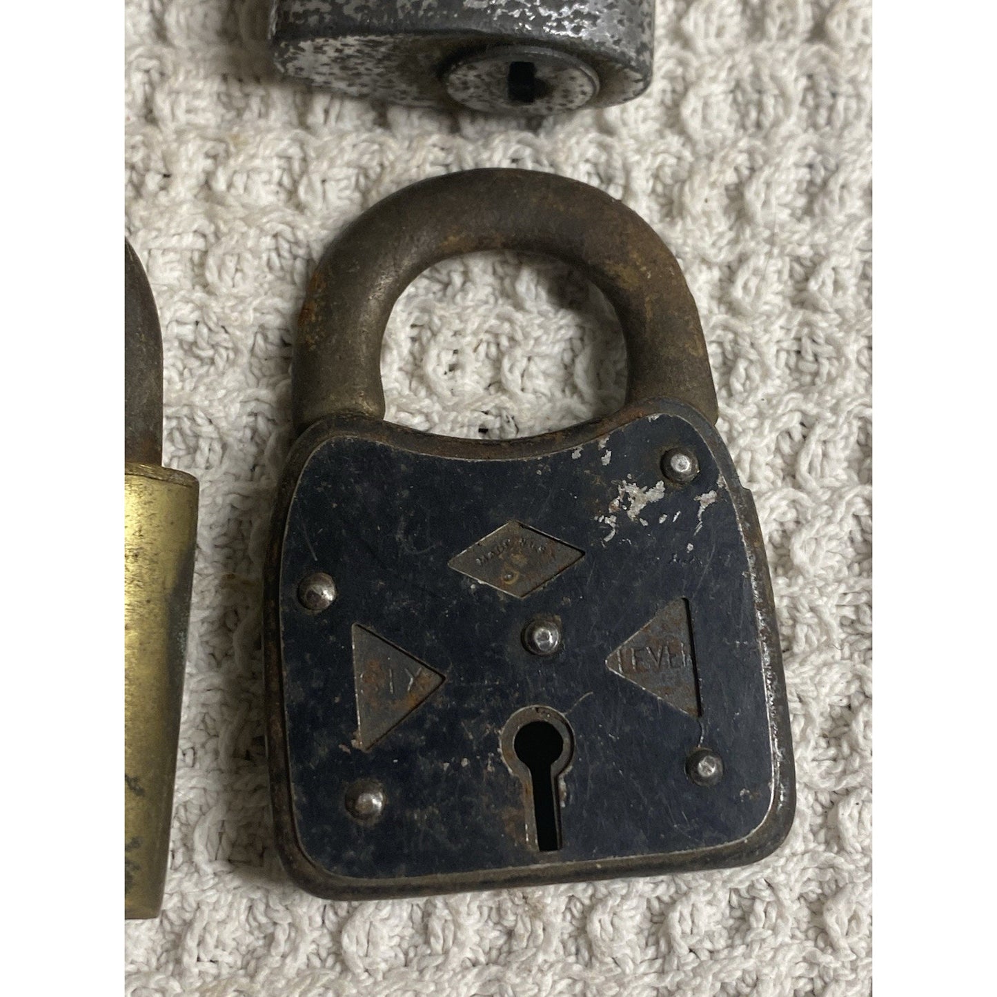 (4) Antique Locks 6 Lever, Yale, Fraim, Corbin Padlocks No Keys