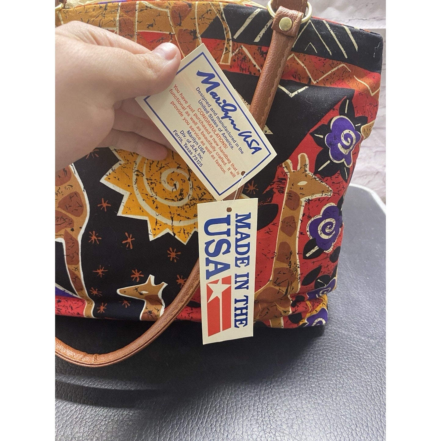 New Marilyn USA Hand Bag Purse African Giraffe Themed Colorful!