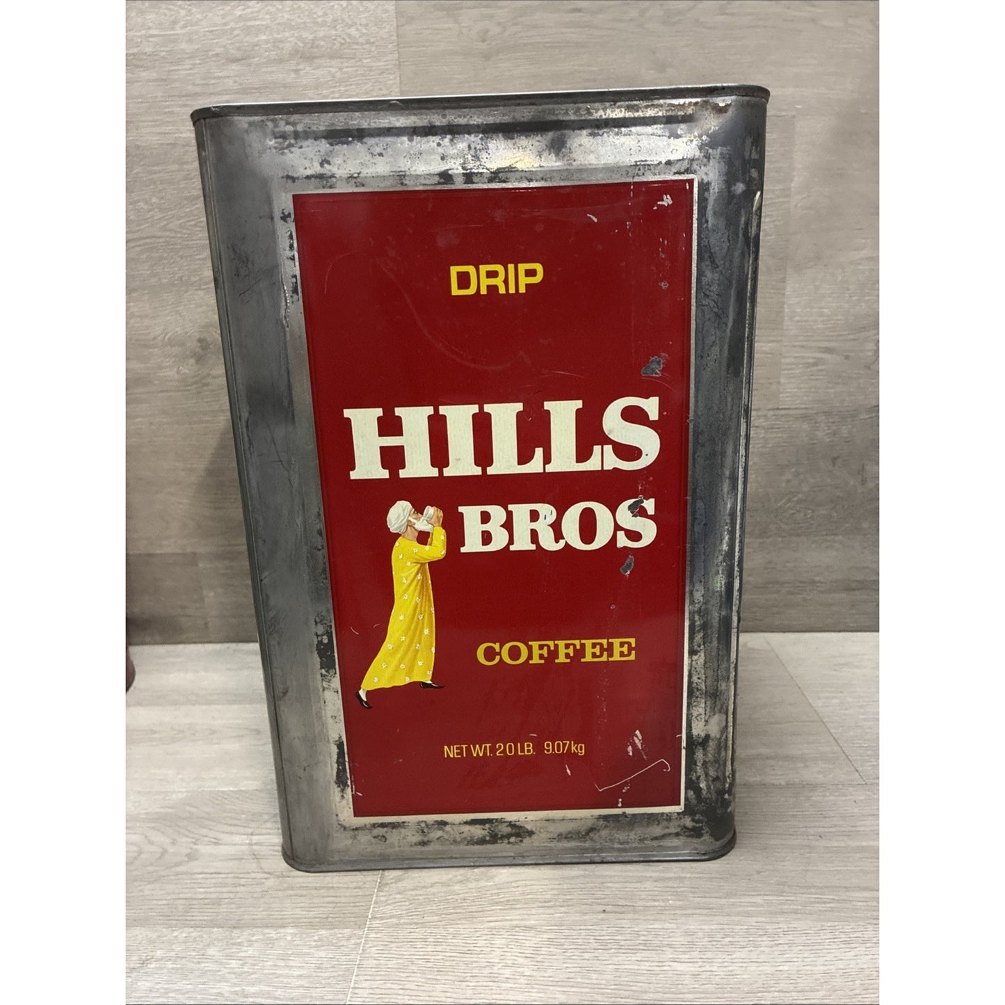 Vintage Coffee Tin HILLS BROS 20 Pounds Large With Lid 14" x 9" x 9"