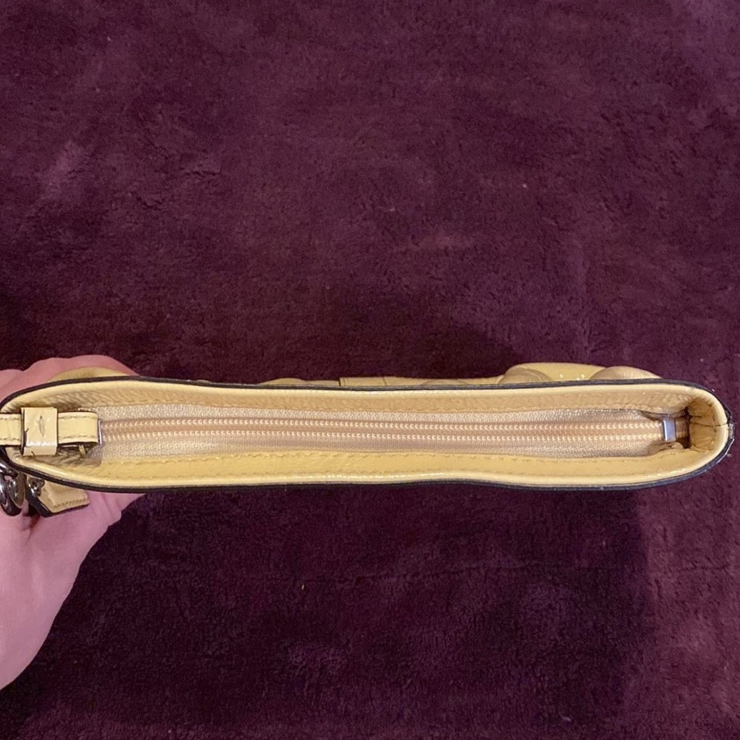 Coach Ivory Yellow Patent Leather Wristlet Purse