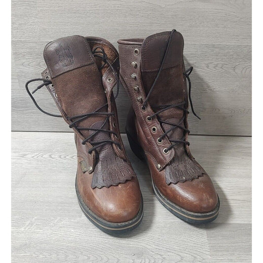 Vintage Rhino Brand 88L32 Size Brown Leather Western Work Roper Jumper Boots