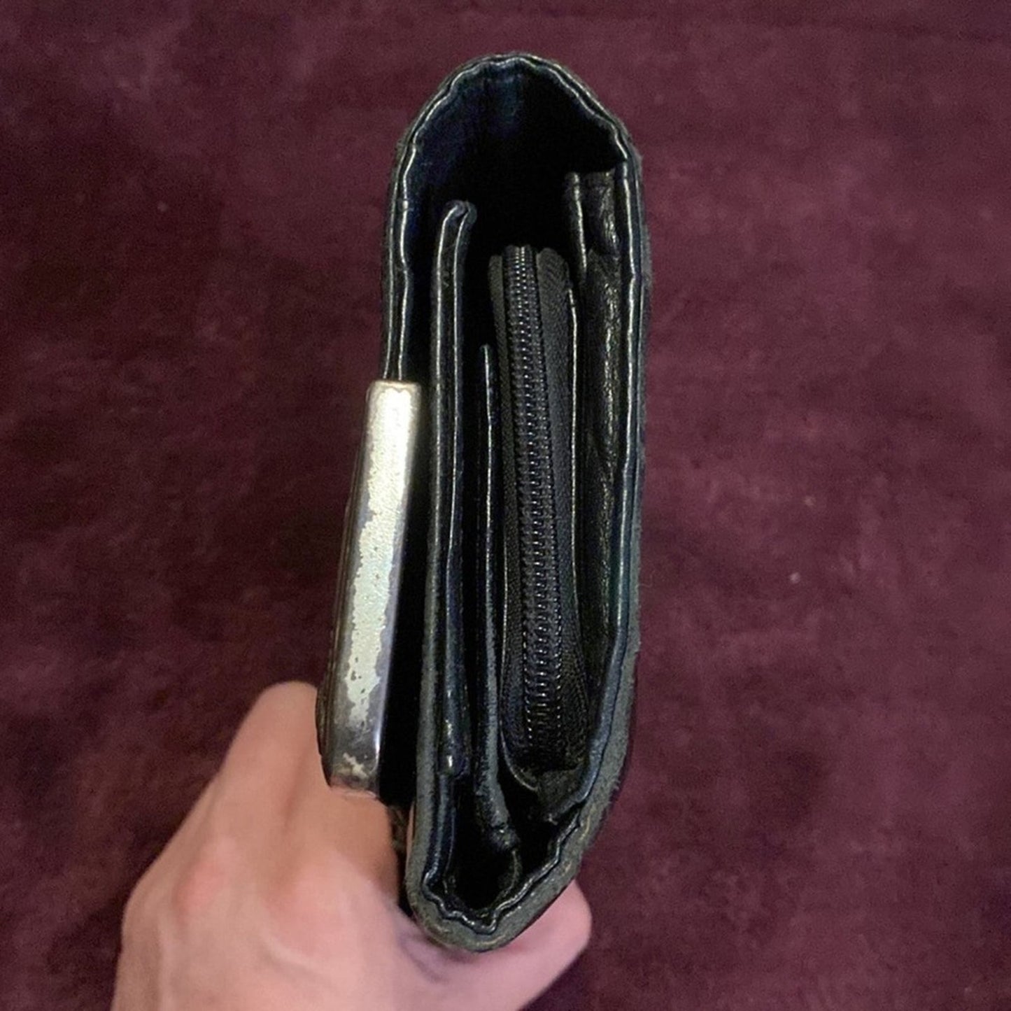 Vintage Brighton Black Leather Croc Clutch Purse Checkbook Wallet with Dust Bag