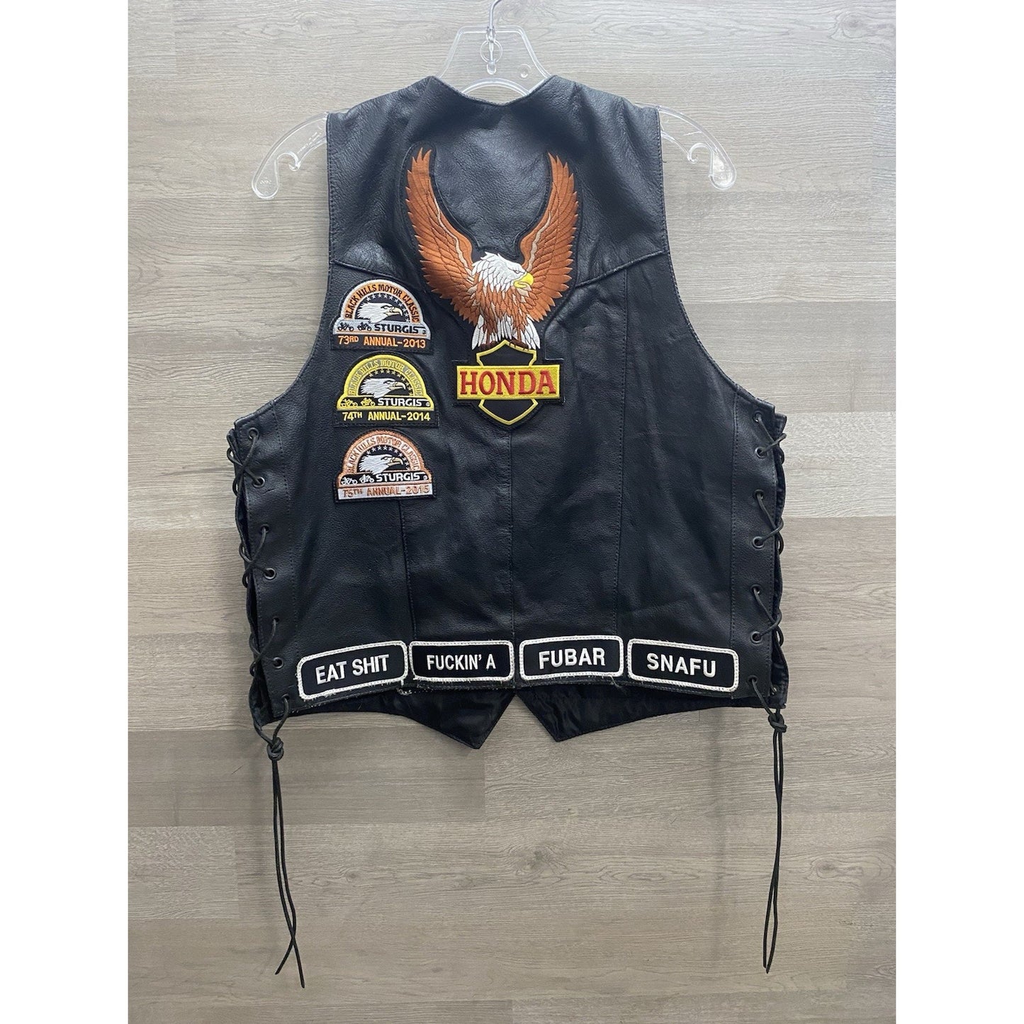 Hot Bikers Leather Motorcycle Vest W/ Patches SZ Med