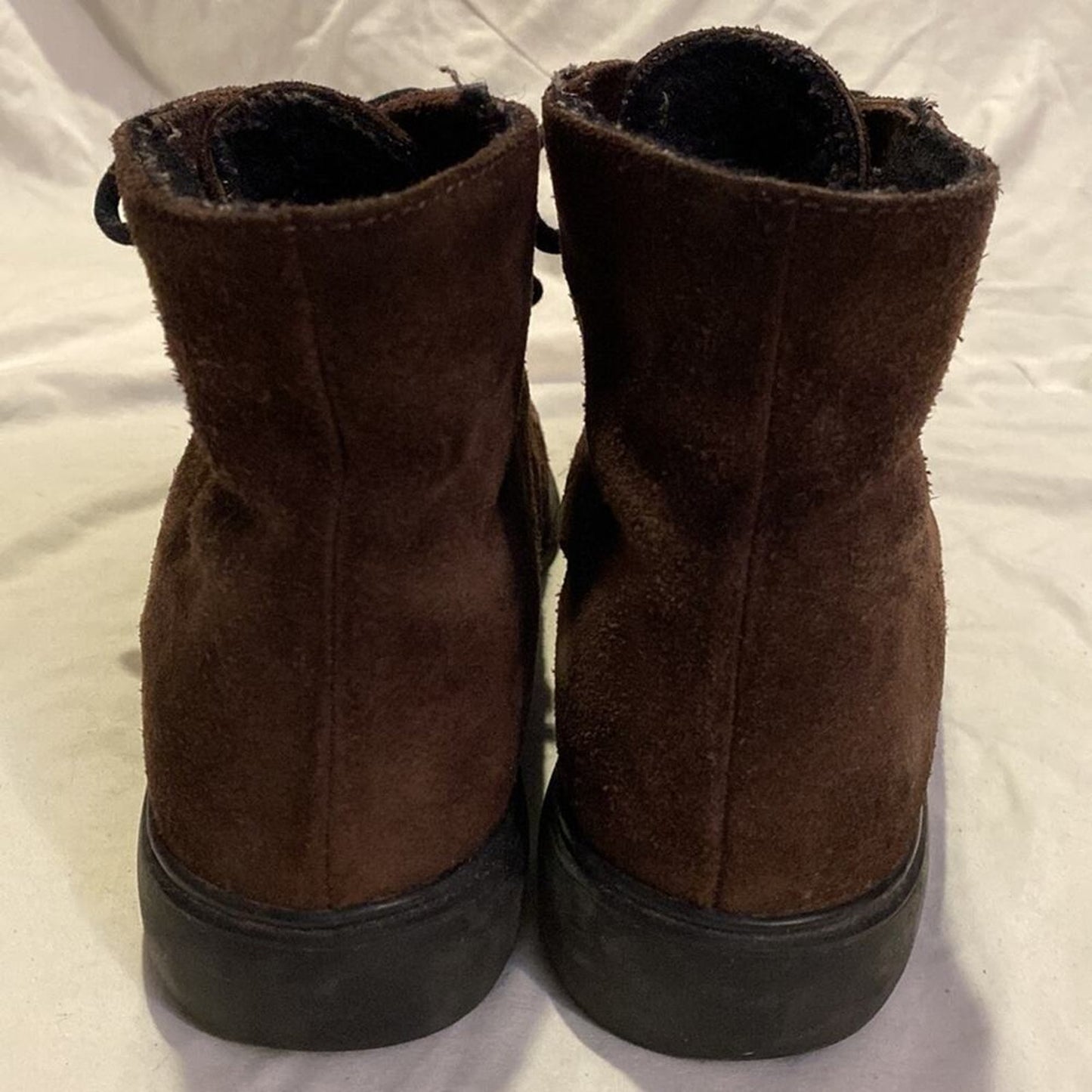 Draper of Glastonbury Brown Suede Sheepskin Shearling Lined Lace-Up Ankle Boots
