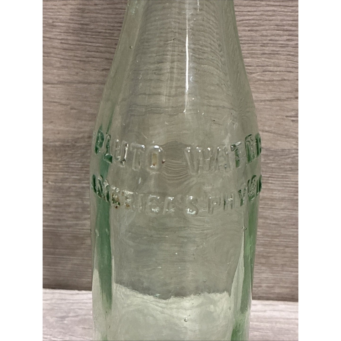 Vintage Crown Top Pluto Water Bottle America’s Physic Devil Embossed Green