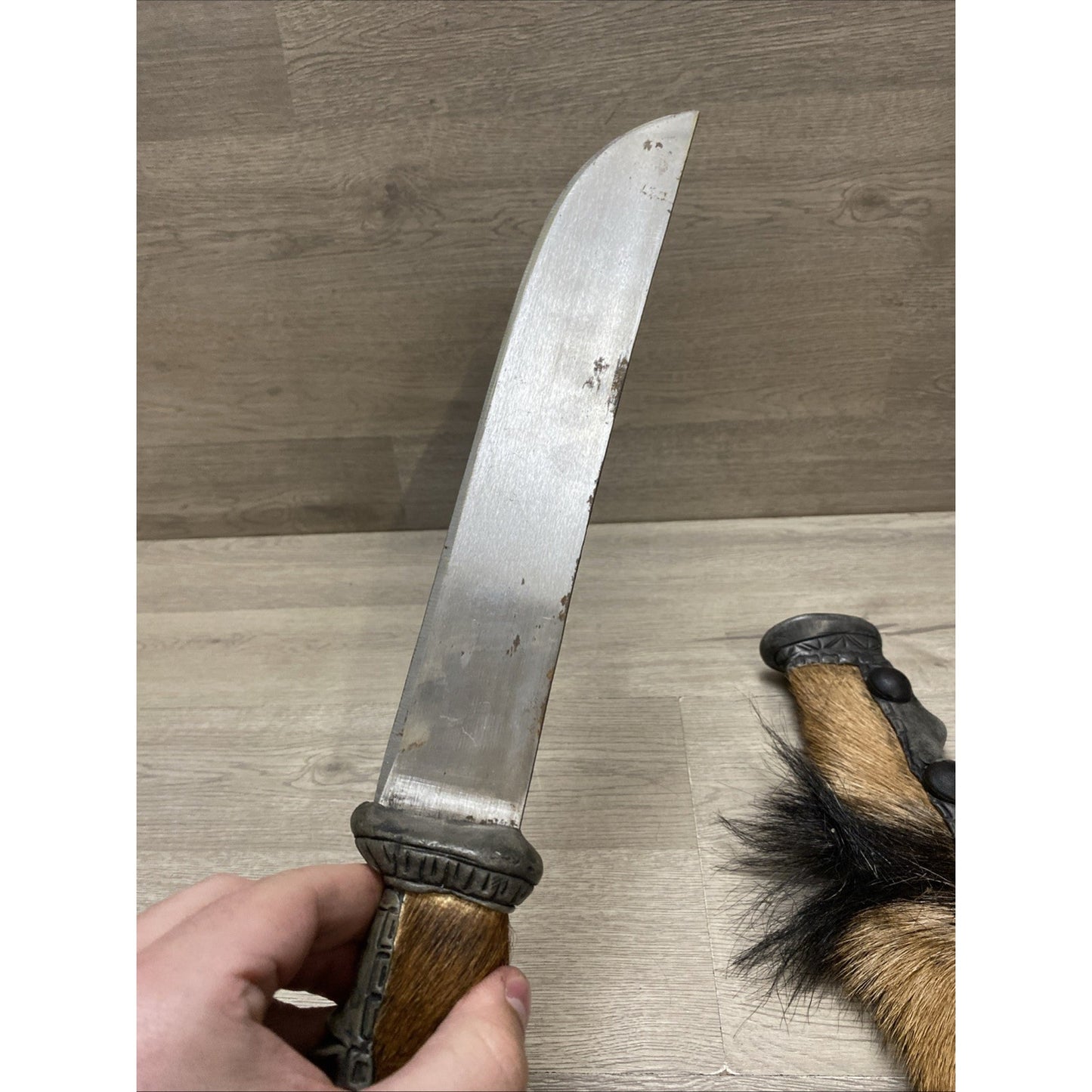 TRAMONTINA KNIFE W/ SHEATH BRASIL TRIBAL HUNTING HORN HAND-MADE CARVED 17”