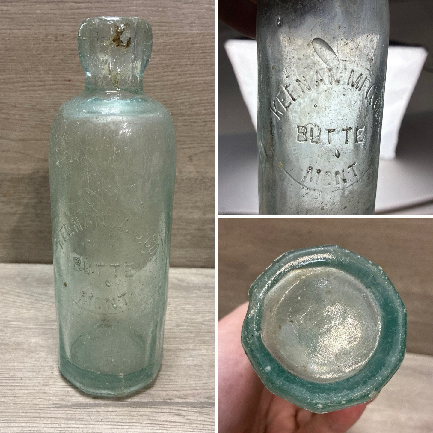 Antique Keenan Mfg Co Butte Montana Bottle Paneled 7.25” As Found! Blob Top