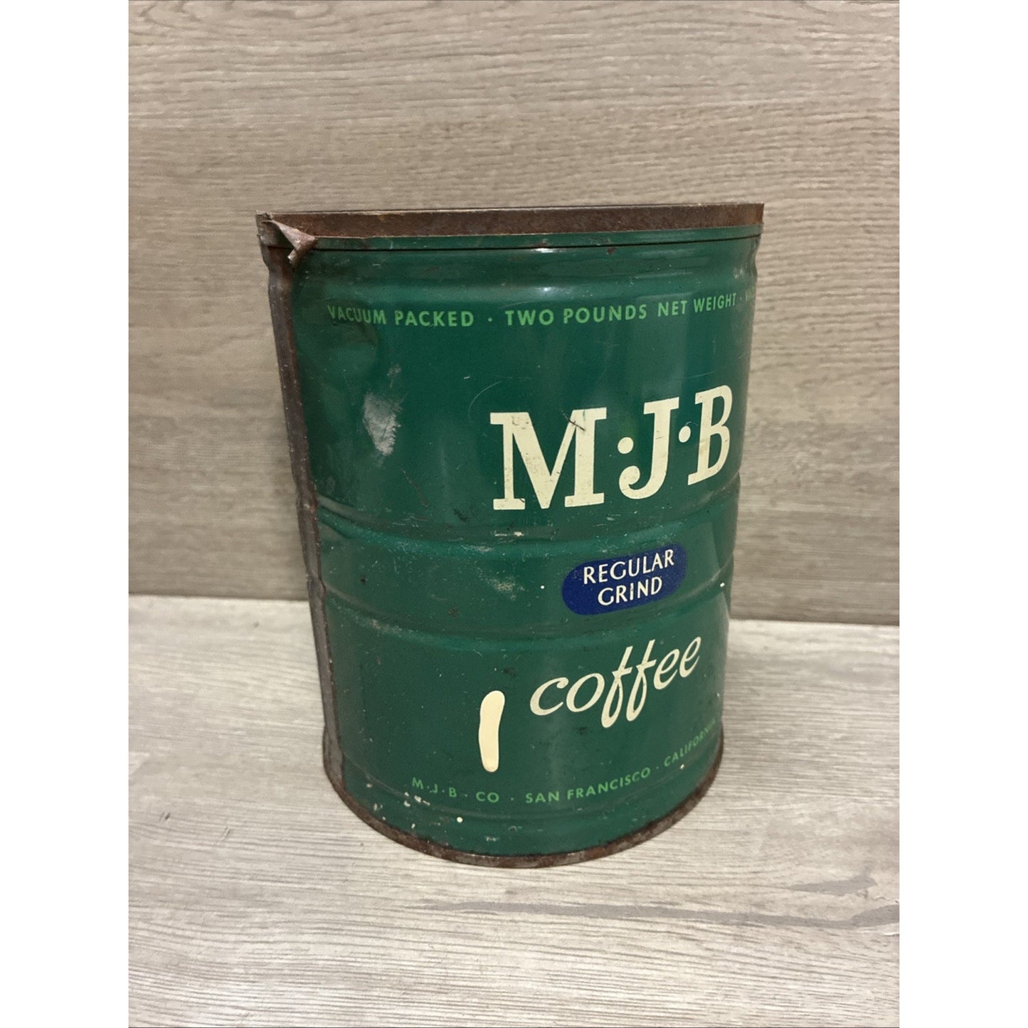 Vintage 2 LB MJB Regular Grind Coffee Tin Can Display Prop Movie