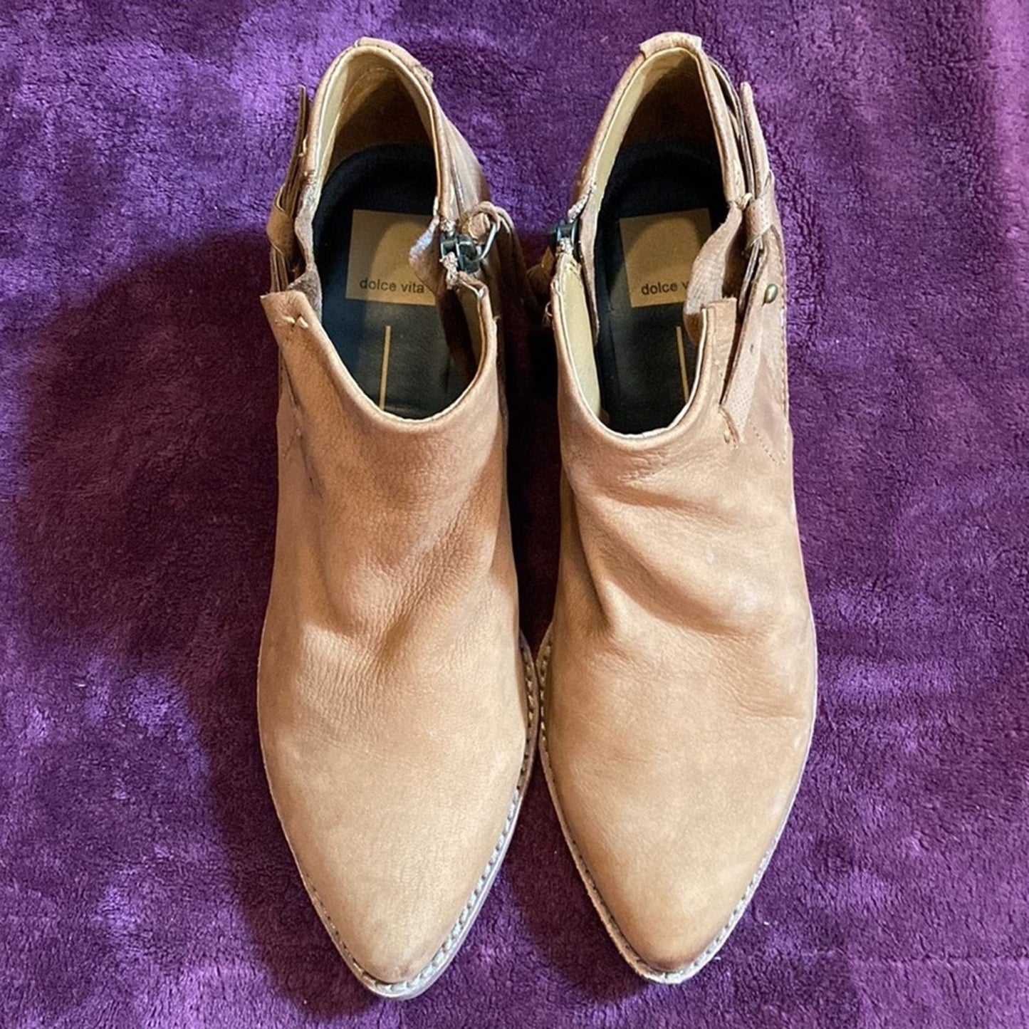 Dolce Vita Tan Leather Ankle Boots with Tassel Zipper Pull