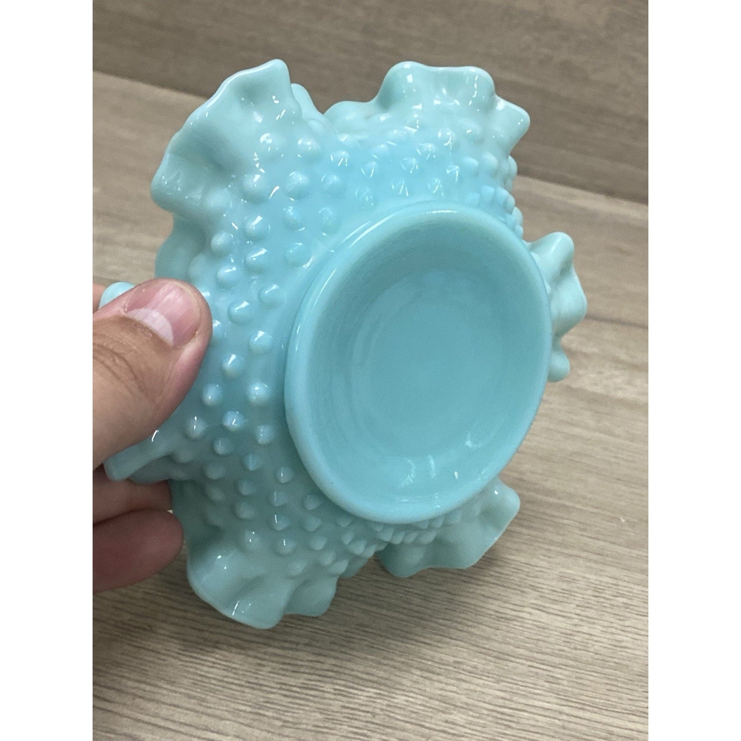 Rare Vintage Fenton Green Pastel Hobnail Milk Glass Bon Bon Candy Dish
