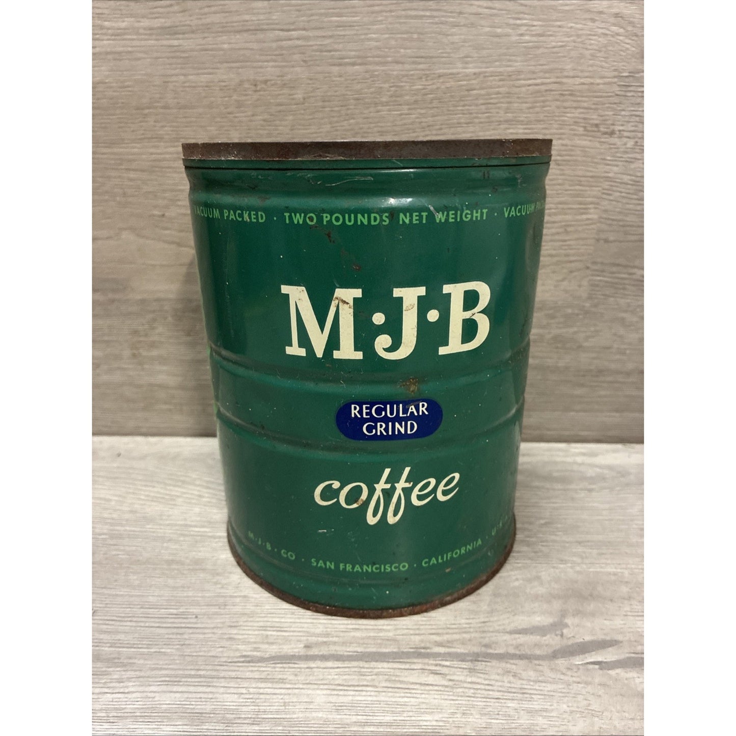 Vintage 2 LB MJB Regular Grind Coffee Tin Can Display Prop Movie