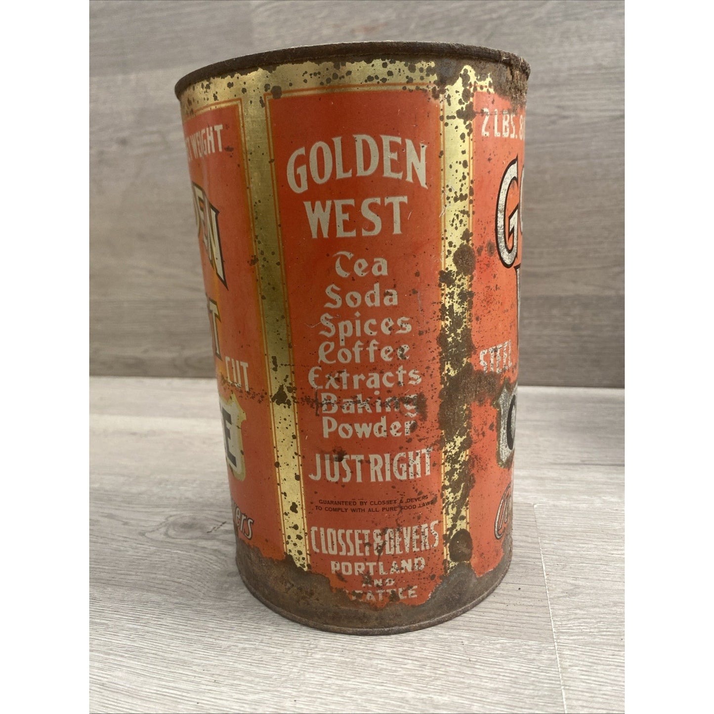 Rare ANTIQUE GOLDEN WEST COFFEE 2LB TIN LITHO CAN PORTLAND OR SEATTLE WA GROCERY