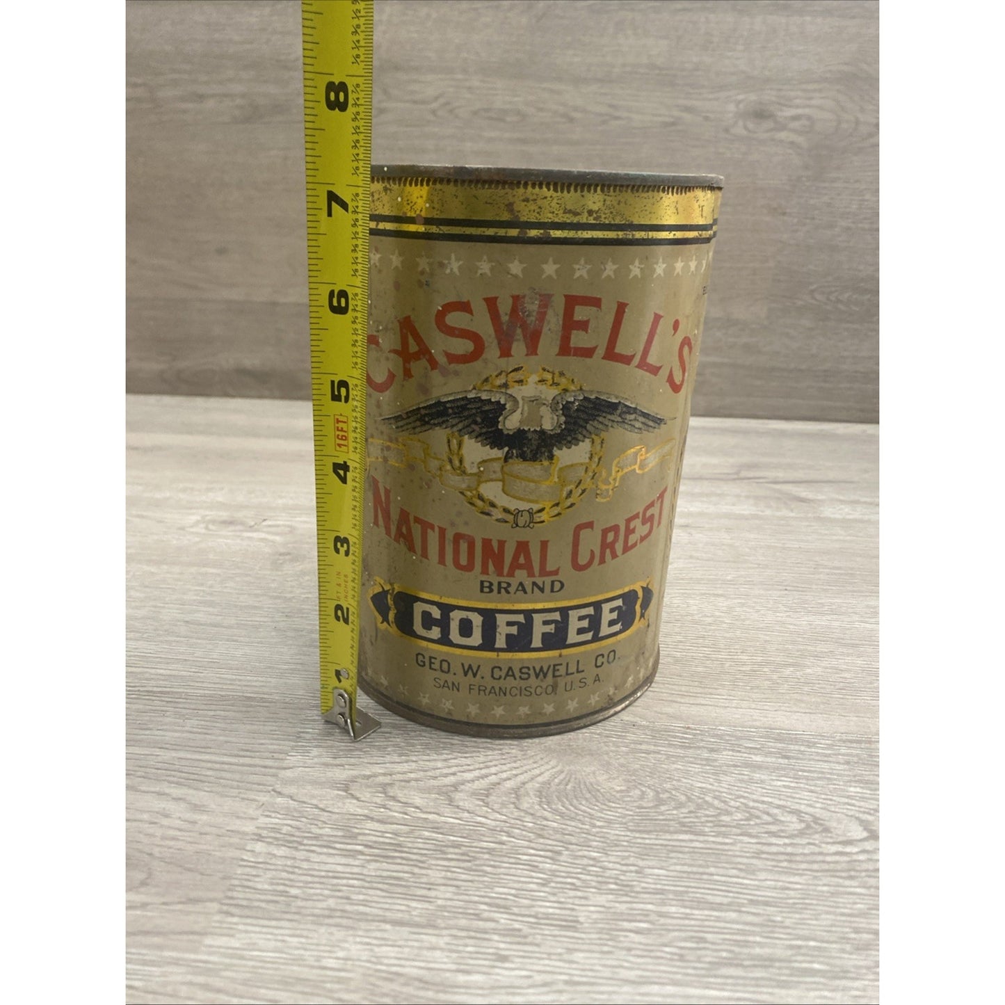 1920's CASWELLS NATIONAL CREST COFFEE TIN 2.5 LBS 7.5"