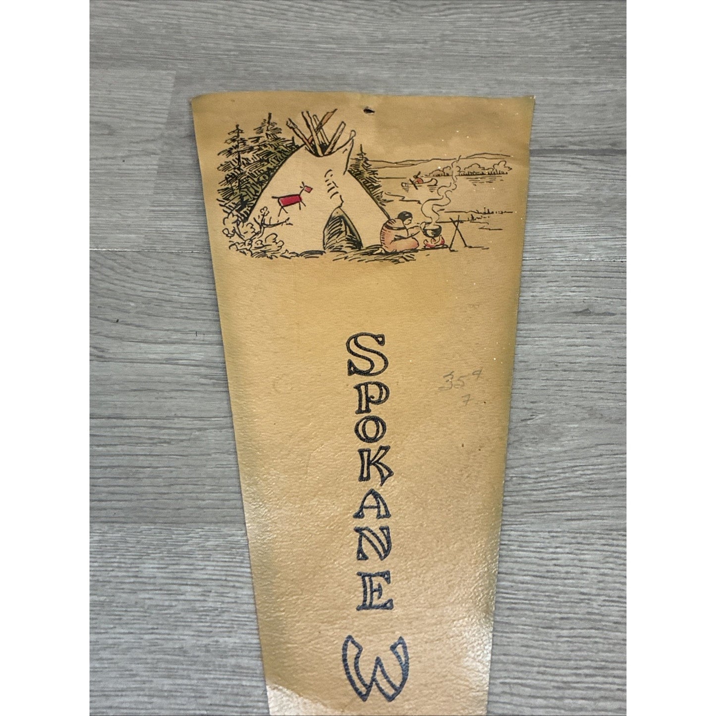Pre-1963 Spokane WN “WA” Pennant W/ Native American Imagery 15.5”