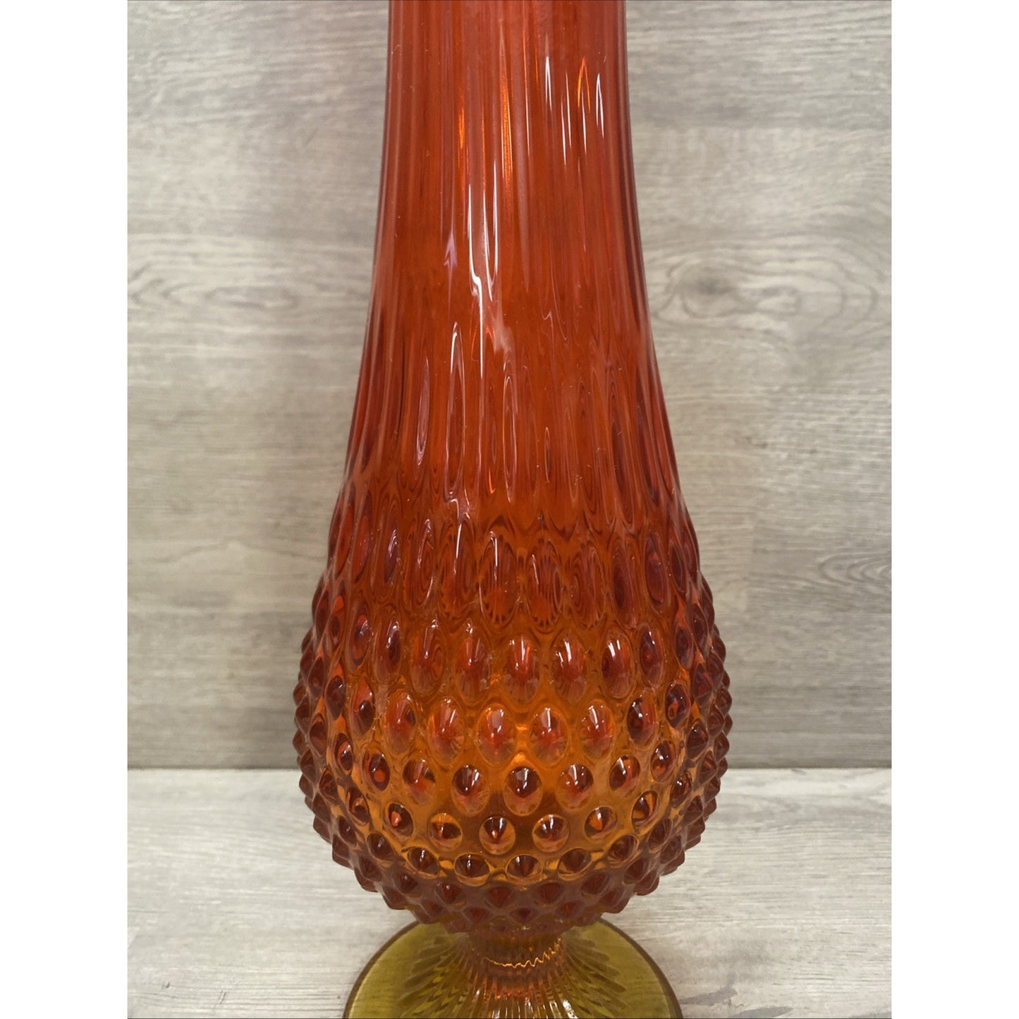 Vintage Fenton Art Glass 21" Amberina Hobnail Stretch Swung Pedestal Vase