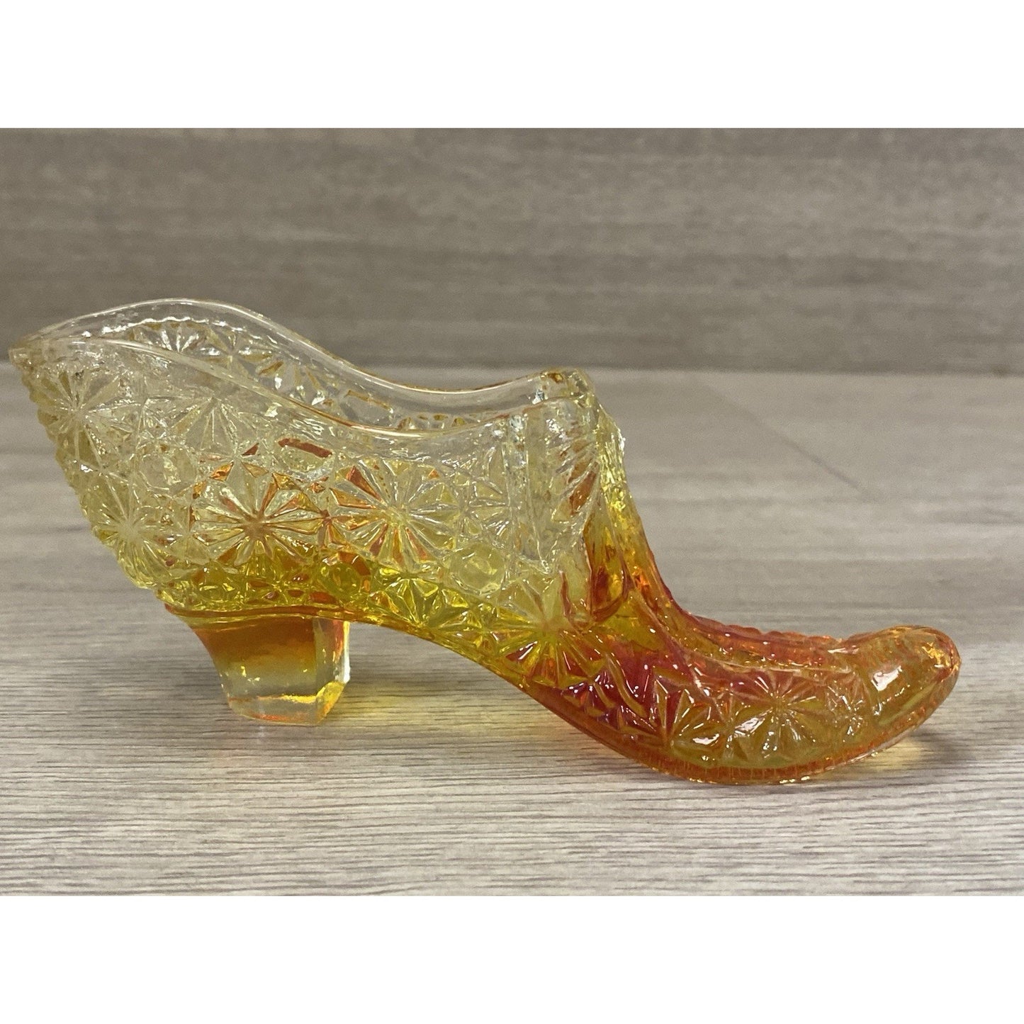 Vintage Fenton Amberina Art Glass Slipper Shoe Daisy Button