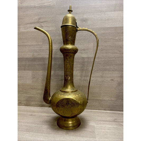 Brass Coffee India Islamic Hand Carved Decor Vintage Tall 26 3/4”