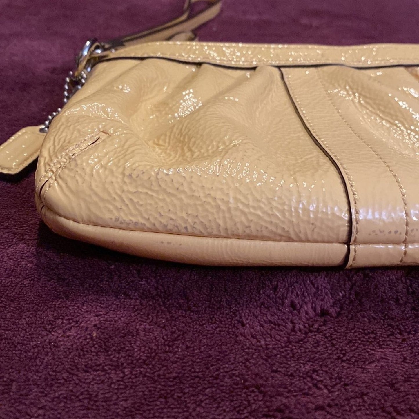 Coach Ivory Yellow Patent Leather Wristlet Purse